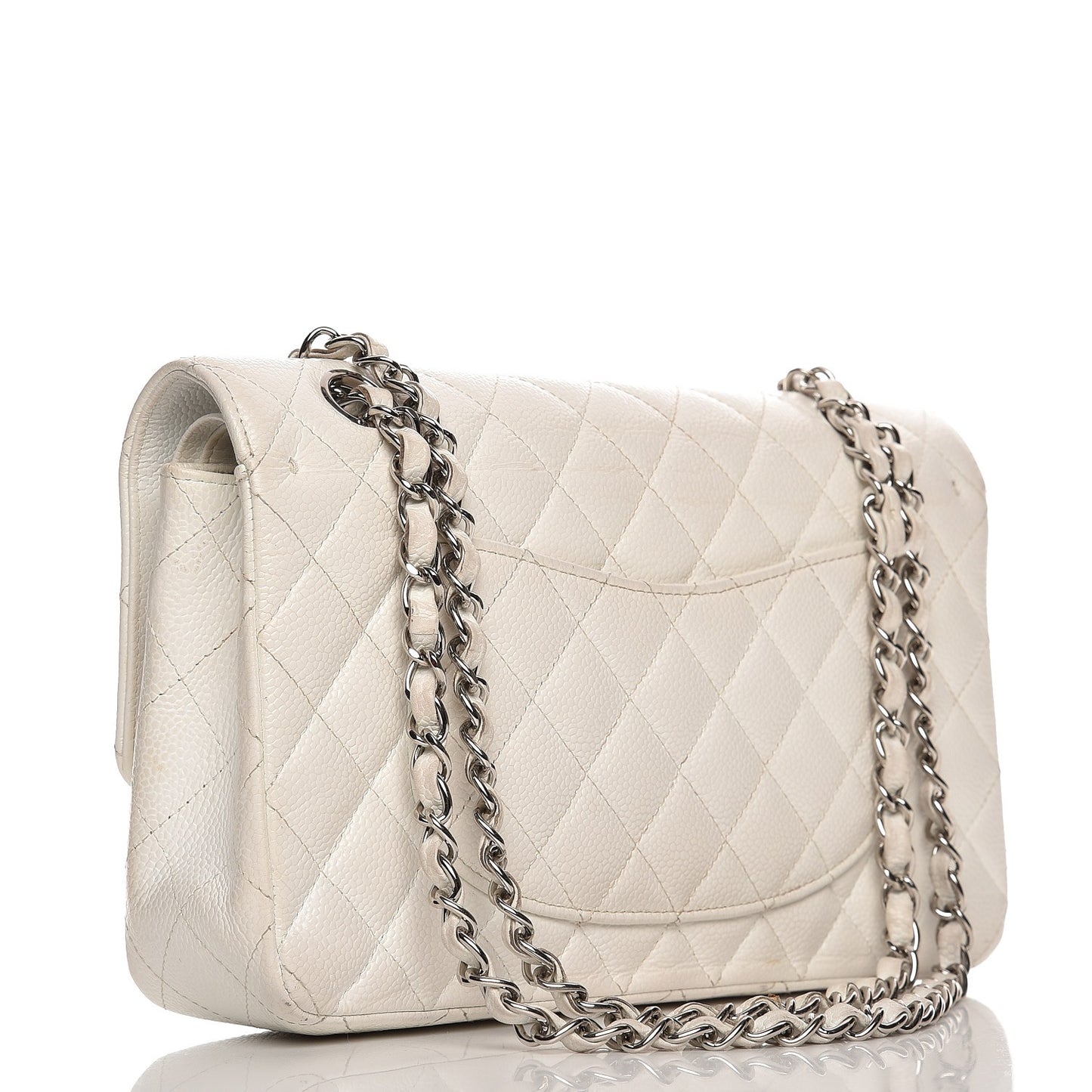 Caviar Quilted Medium Double Flap White