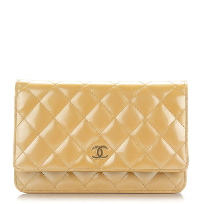 Chanel Metallic Patent Quilted Wallet On Chain WOC Gold 1 of 8