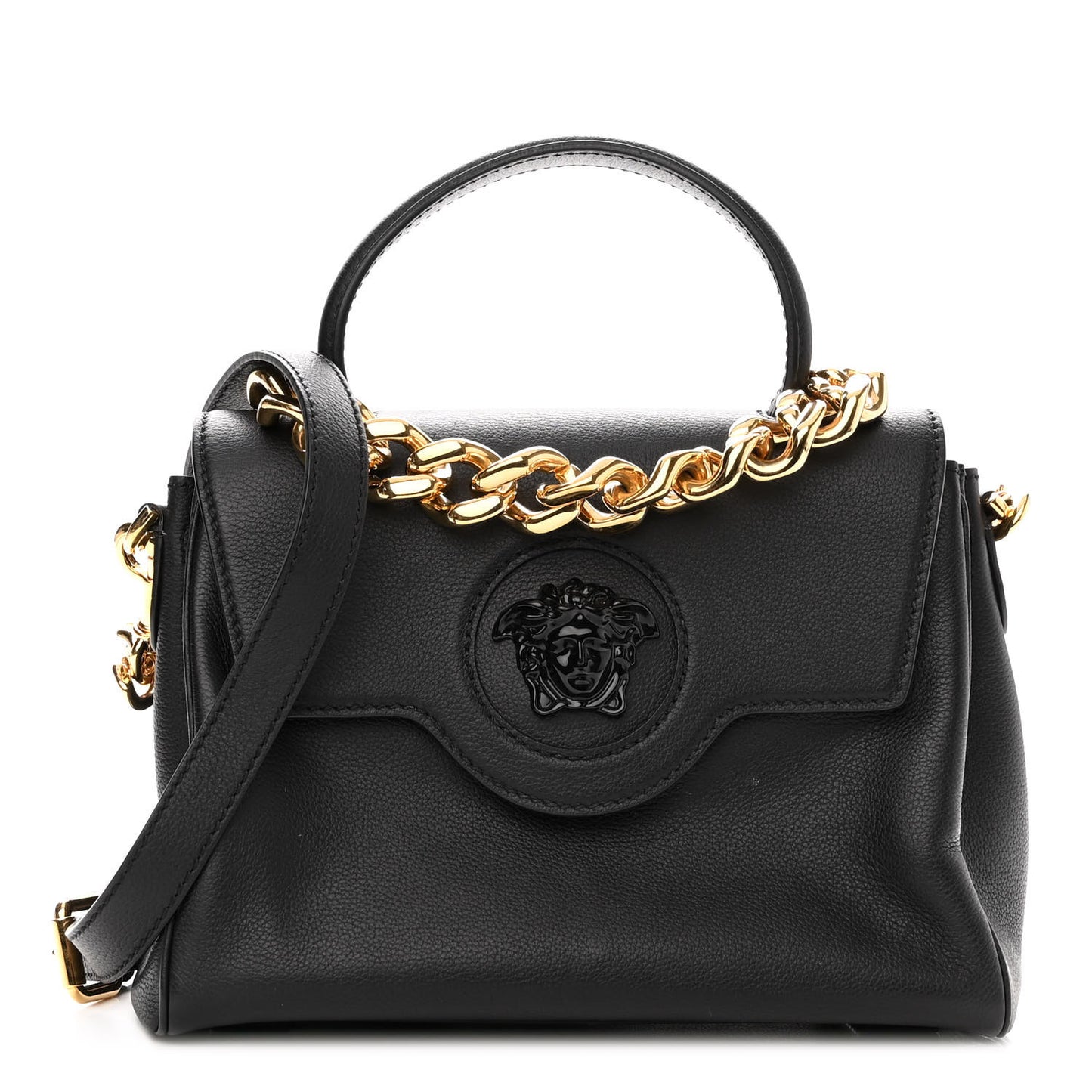 Calfskin Medium La Medusa Top Handle Handbag Black Lilac