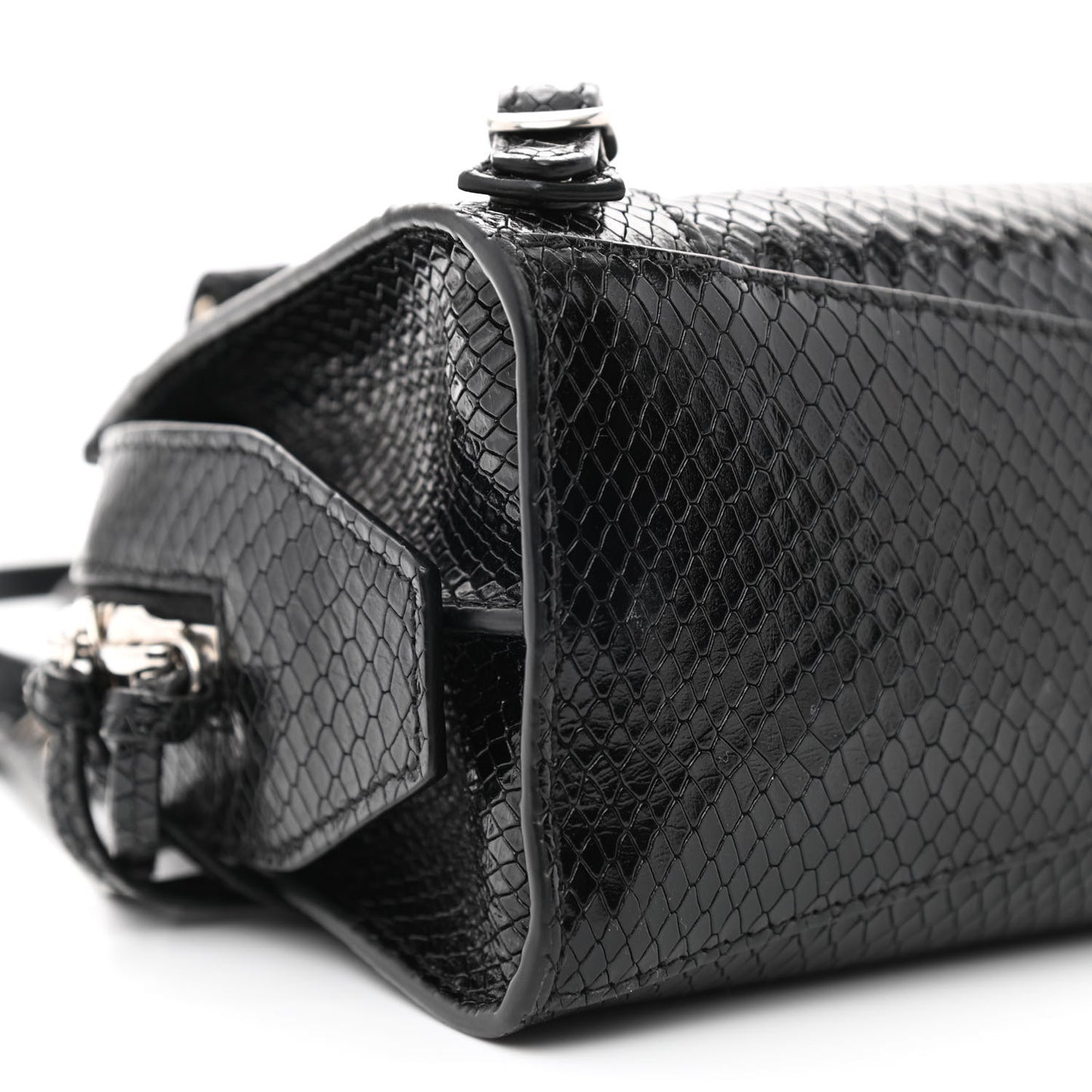 Grained Calfskin Snake Effect Silver Hardware Neo Classic Mini City Black