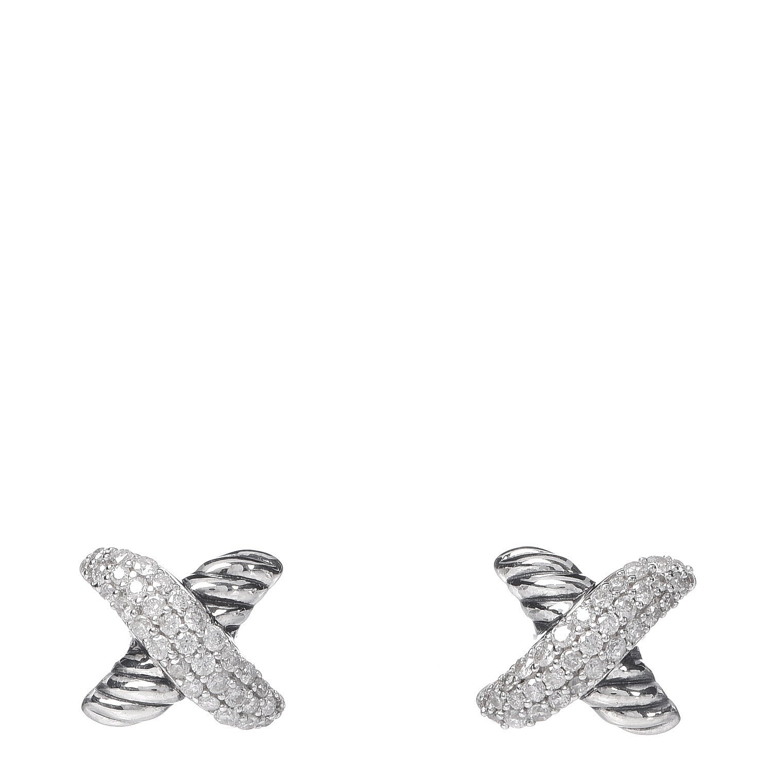 David Yurman Sterling Silver Diamond 8mm X Earrings 1 of 4