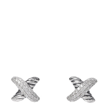 David Yurman Sterling Silver Diamond 8mm X Earrings 1 of 4