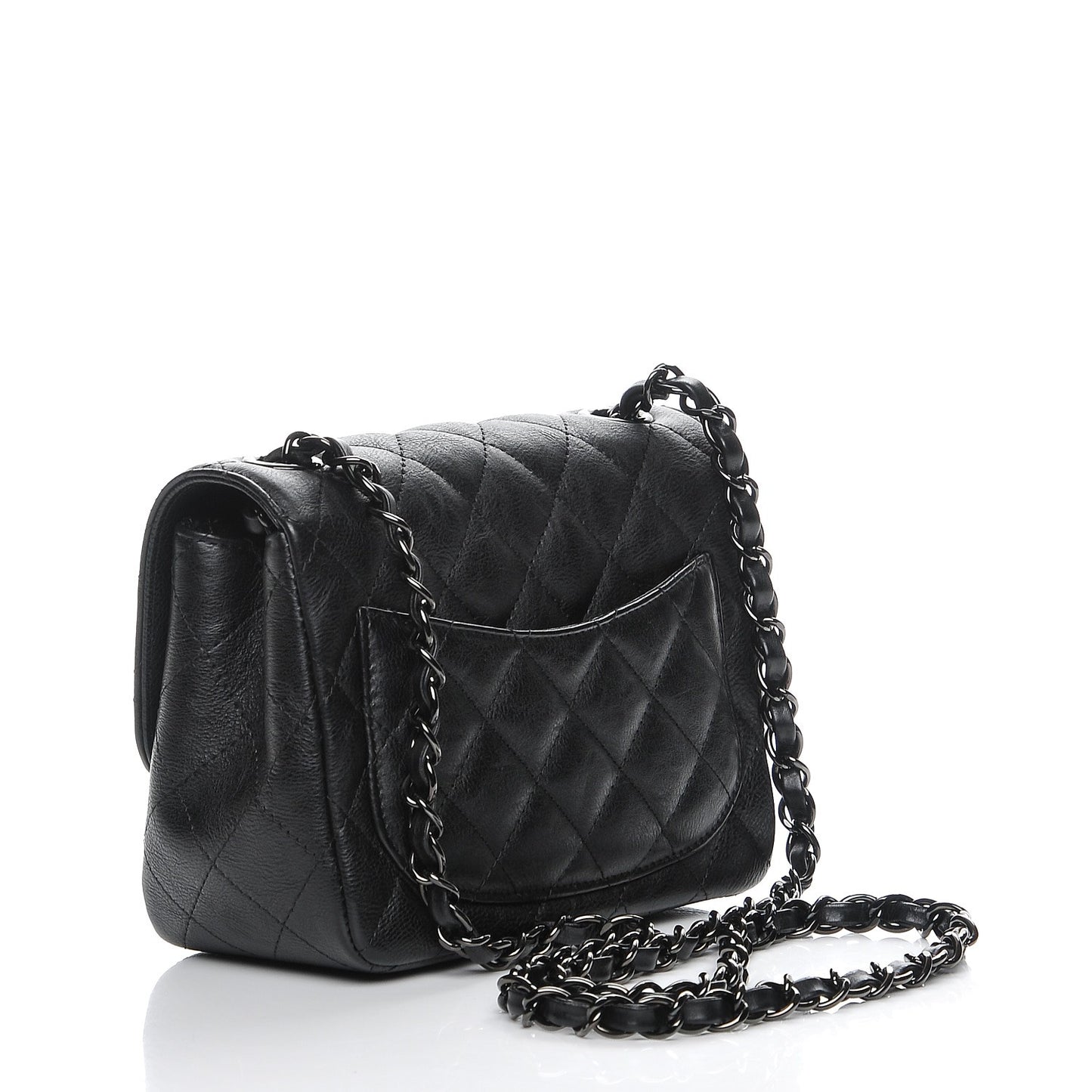 Crumpled Calfskin Quilted Mini Square Flap So Black