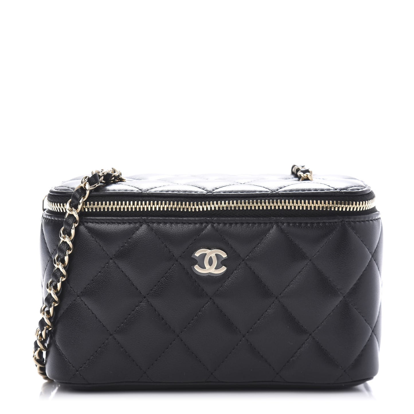 Lambskin Quilted Small Vanity Case With Chain Black