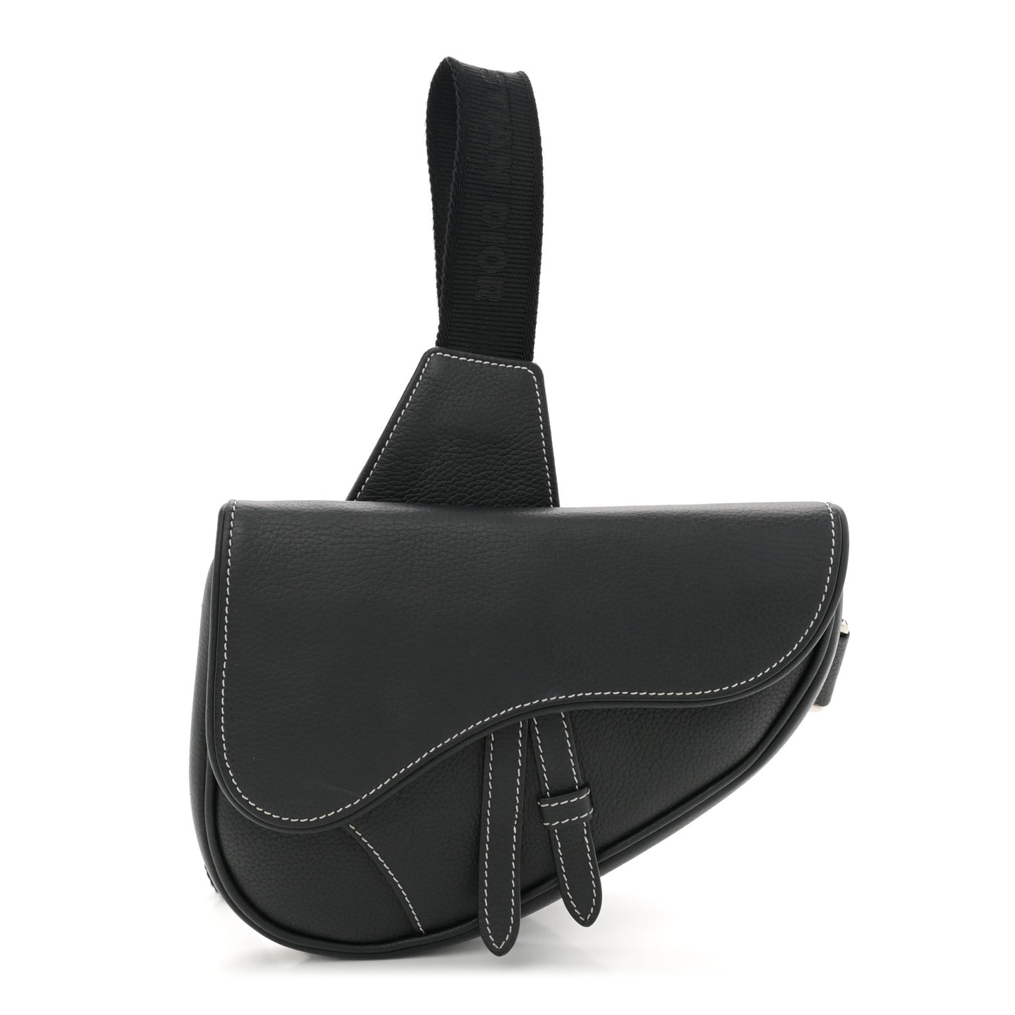 Grained Calfskin Mens Mini Saddle Bag Black