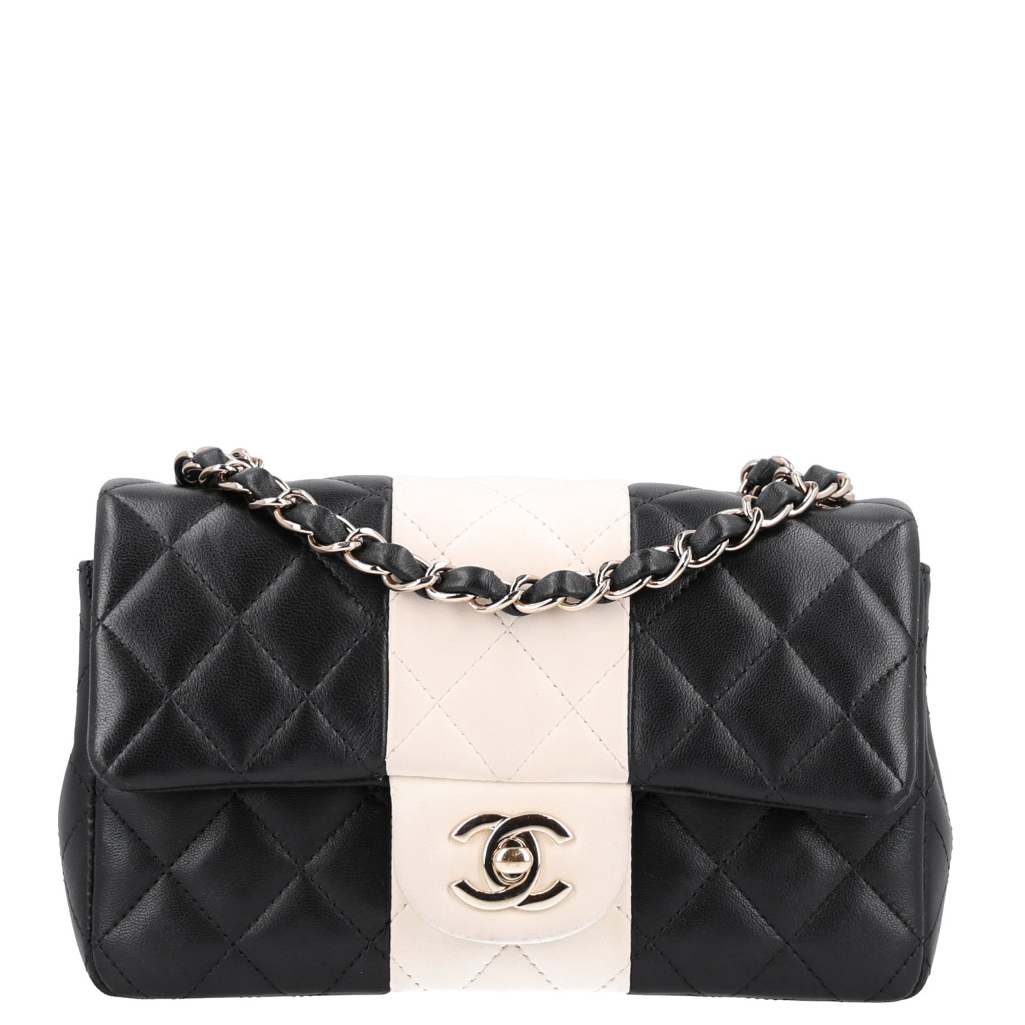 Lambskin Quilted Mini Rectangular Flap White Black