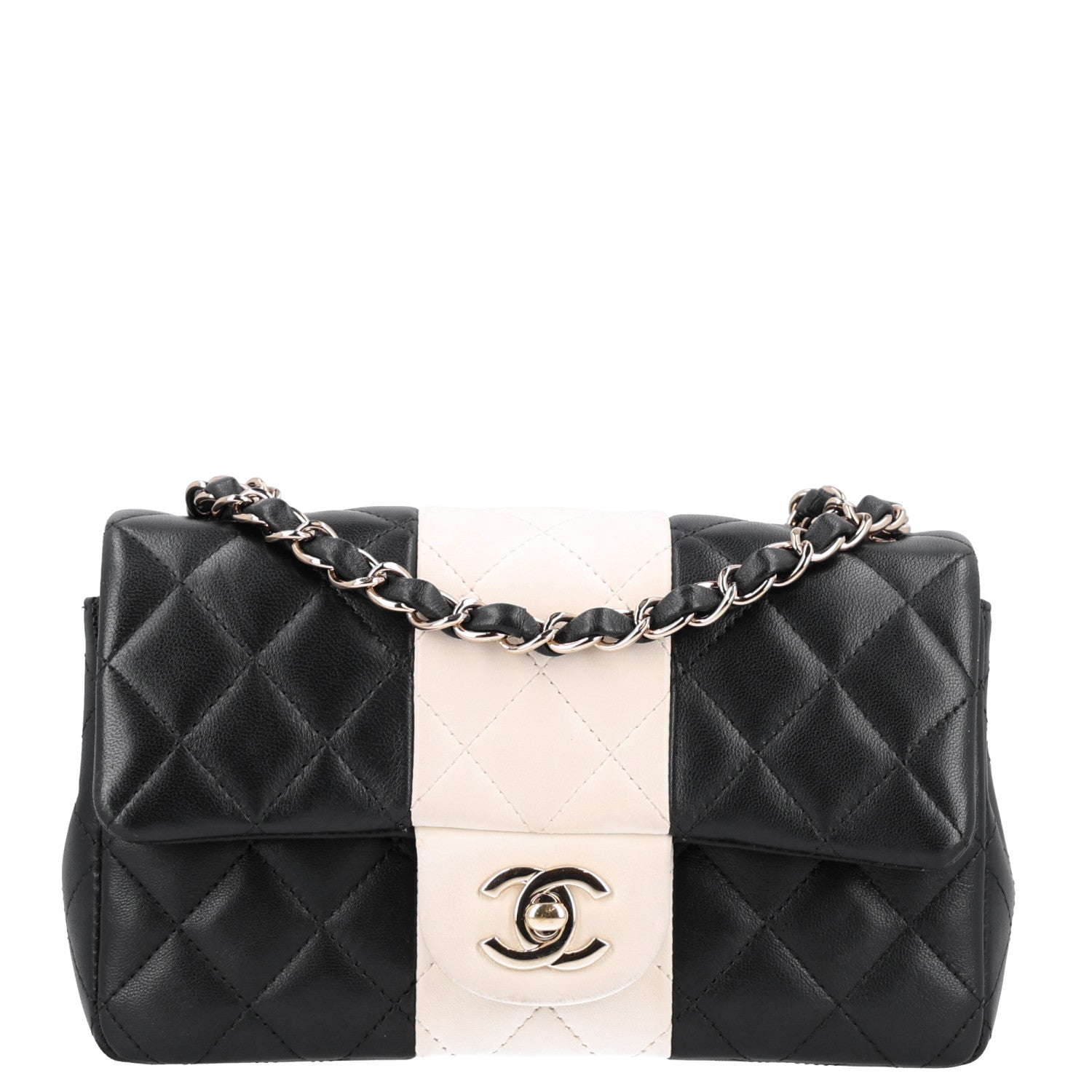 Chanel Lambskin Quilted Mini Rectangular Flap White Black 1 of 10