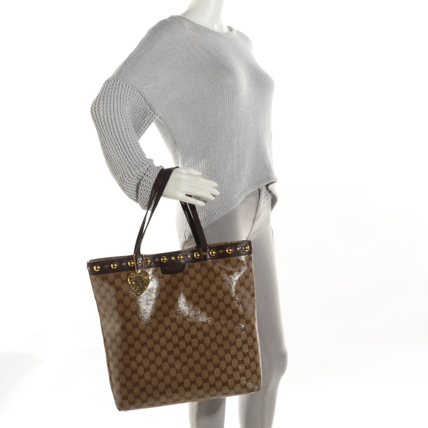 Gucci Crystal Monogram Large Babouska Vertical Shopping Tote Brown 2 of 7