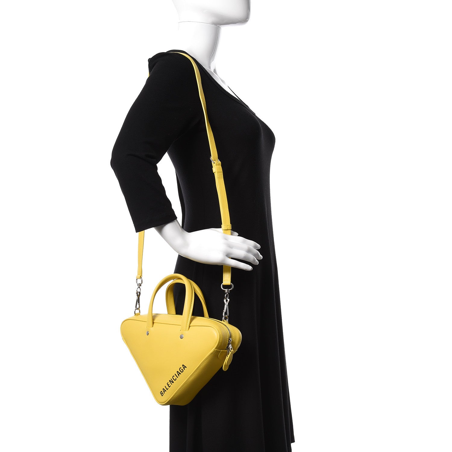 Balenciaga Shiny Day Calfskin Logo XS Triangle Duffle Jaune Black 2 of 7