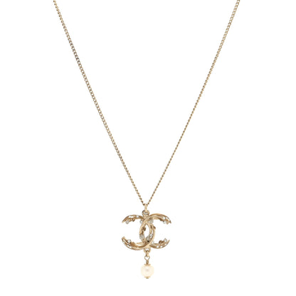 Chanel Pearl Crystal CC Drop Necklace Gold 1 of 4