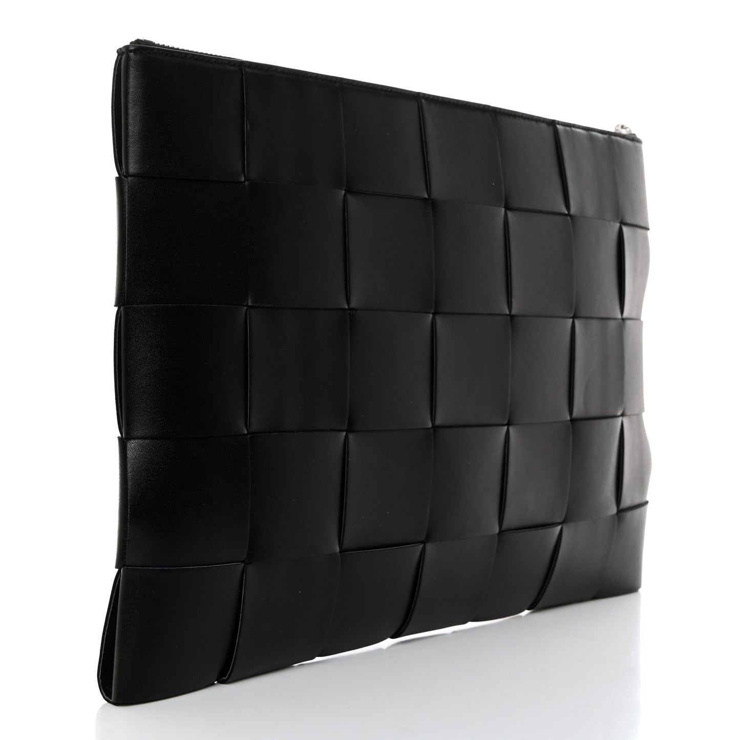 Nappa Maxi Intrecciato Medium Cassette Flat Zip Pouch Black