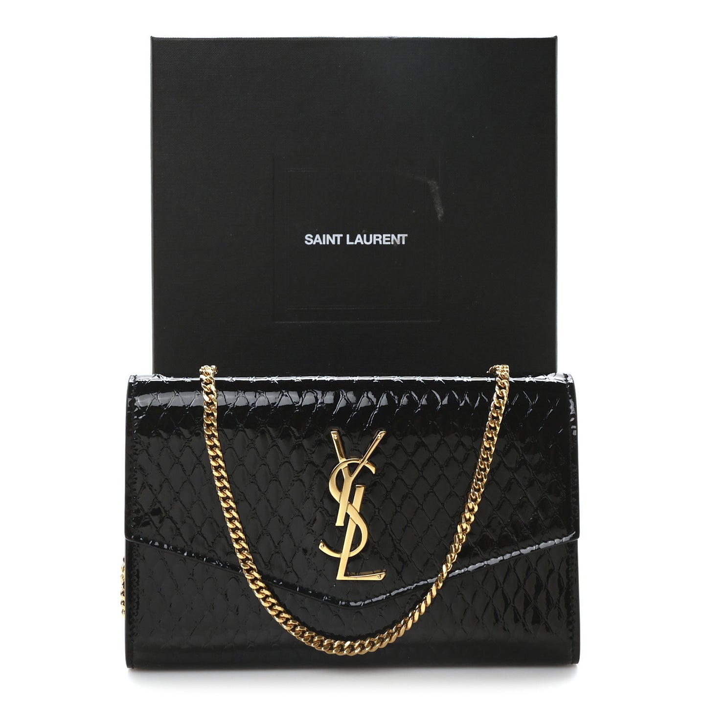 Calfskin Python Embossed Monogram Uptown Chain Wallet Black