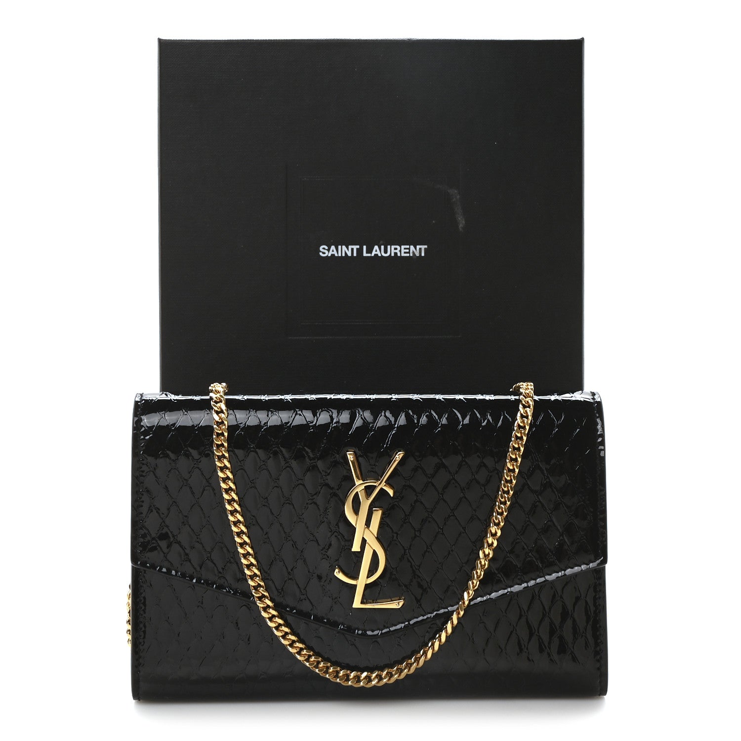 Saint Laurent Calfskin Python Embossed Monogram Uptown Chain Wallet Black 12 of 12