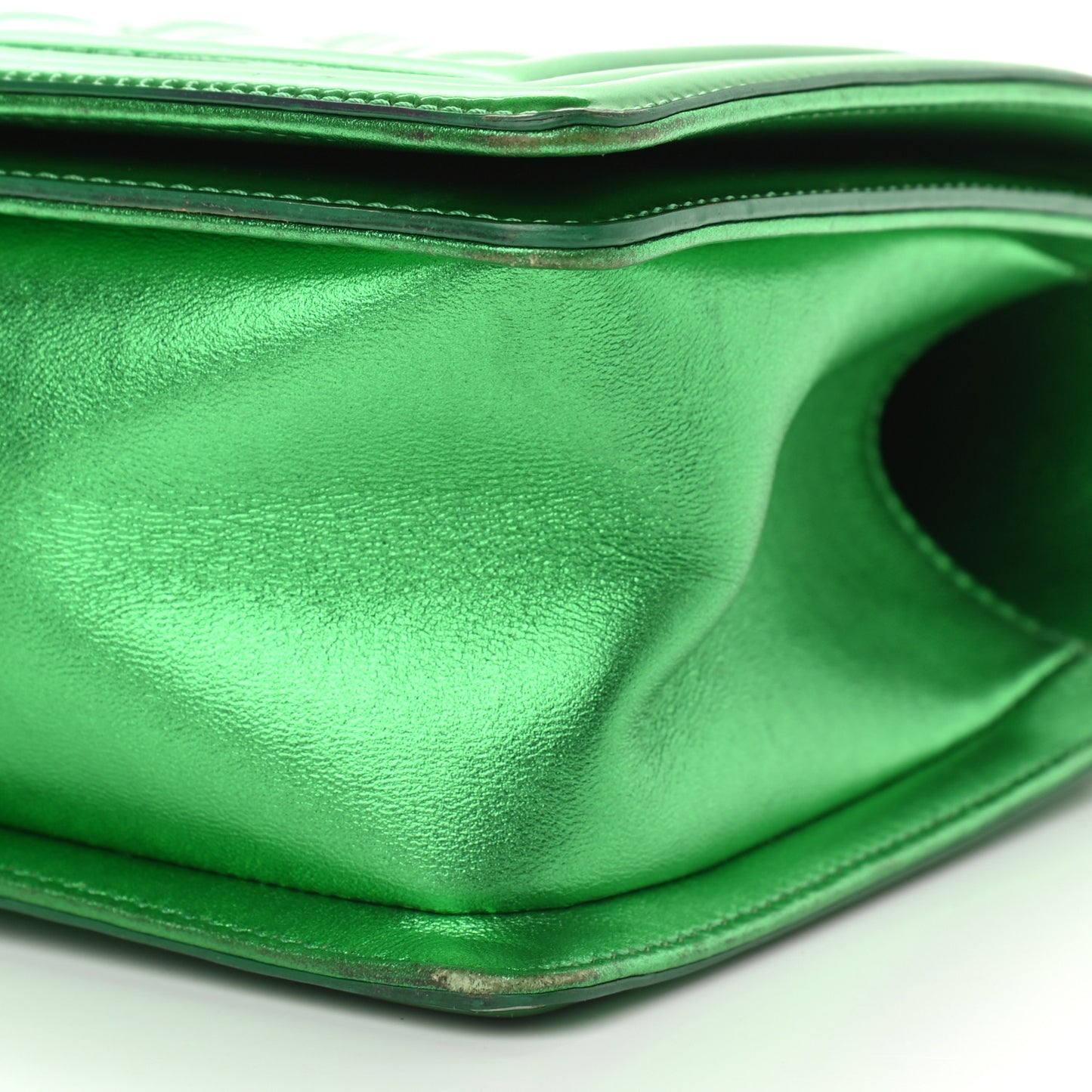 Metallic Patent Calfskin Quilted Medium Boy Flap Green