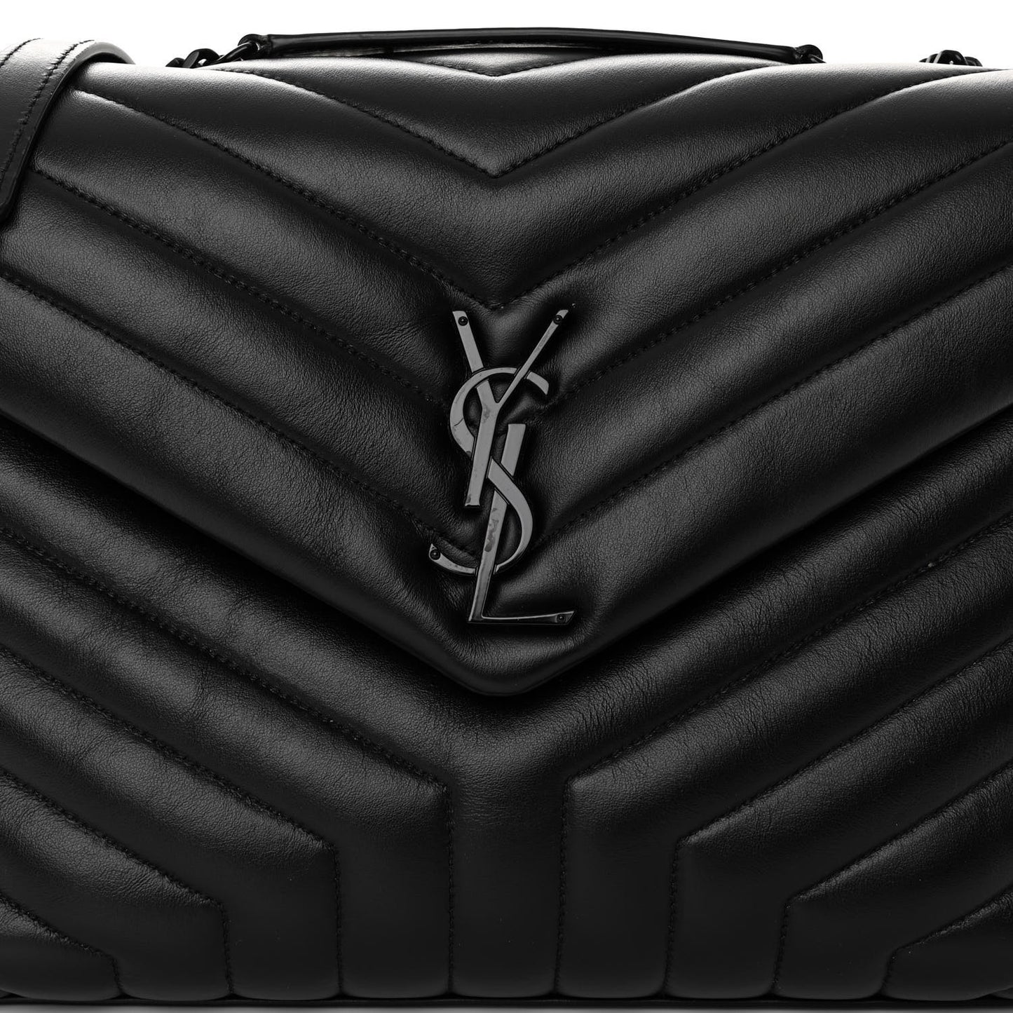 Calfskin Y Quilted Monogram Monochrome Medium Loulou Chain Satchel Black