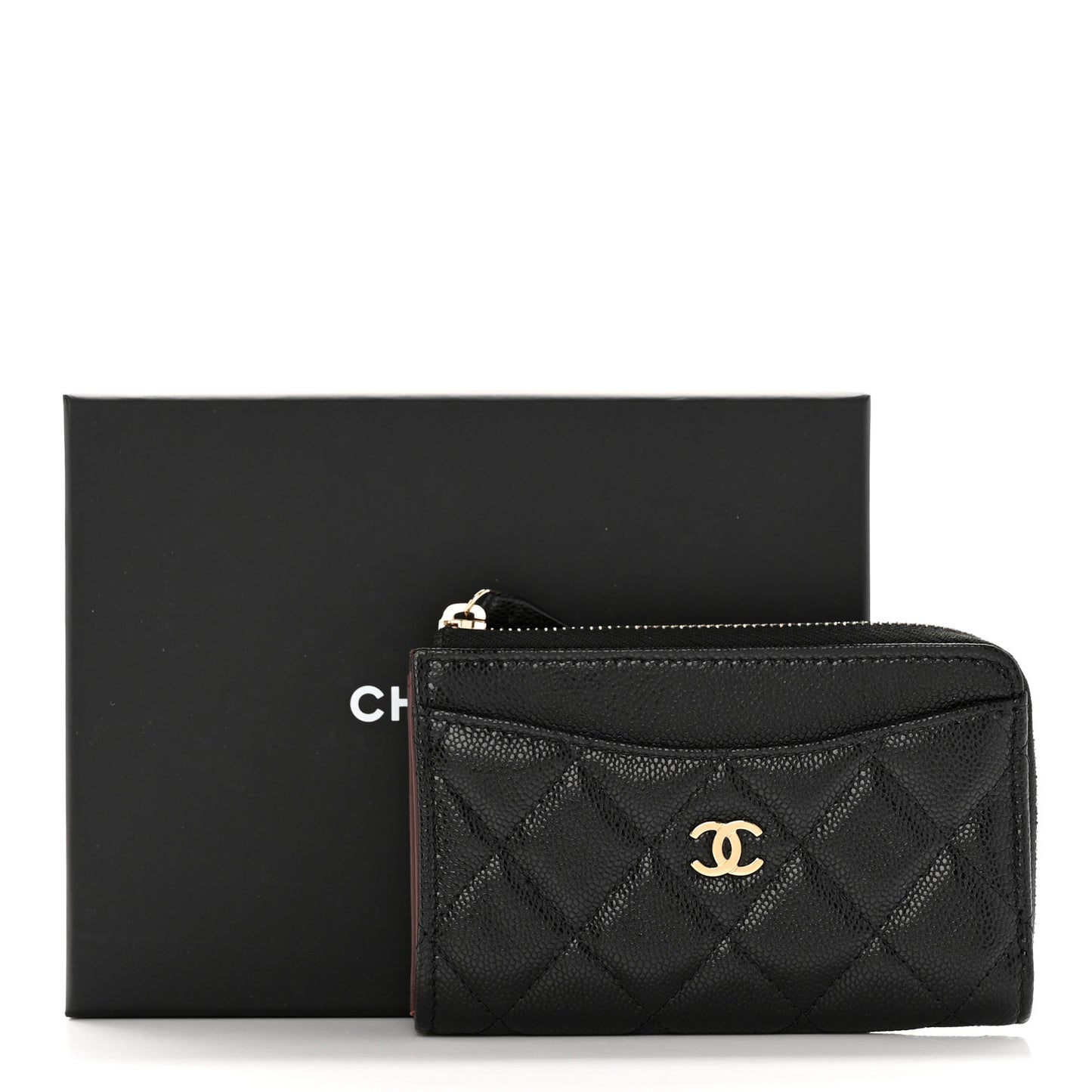 Caviar Quilted CC Zip Around Card Holder Black