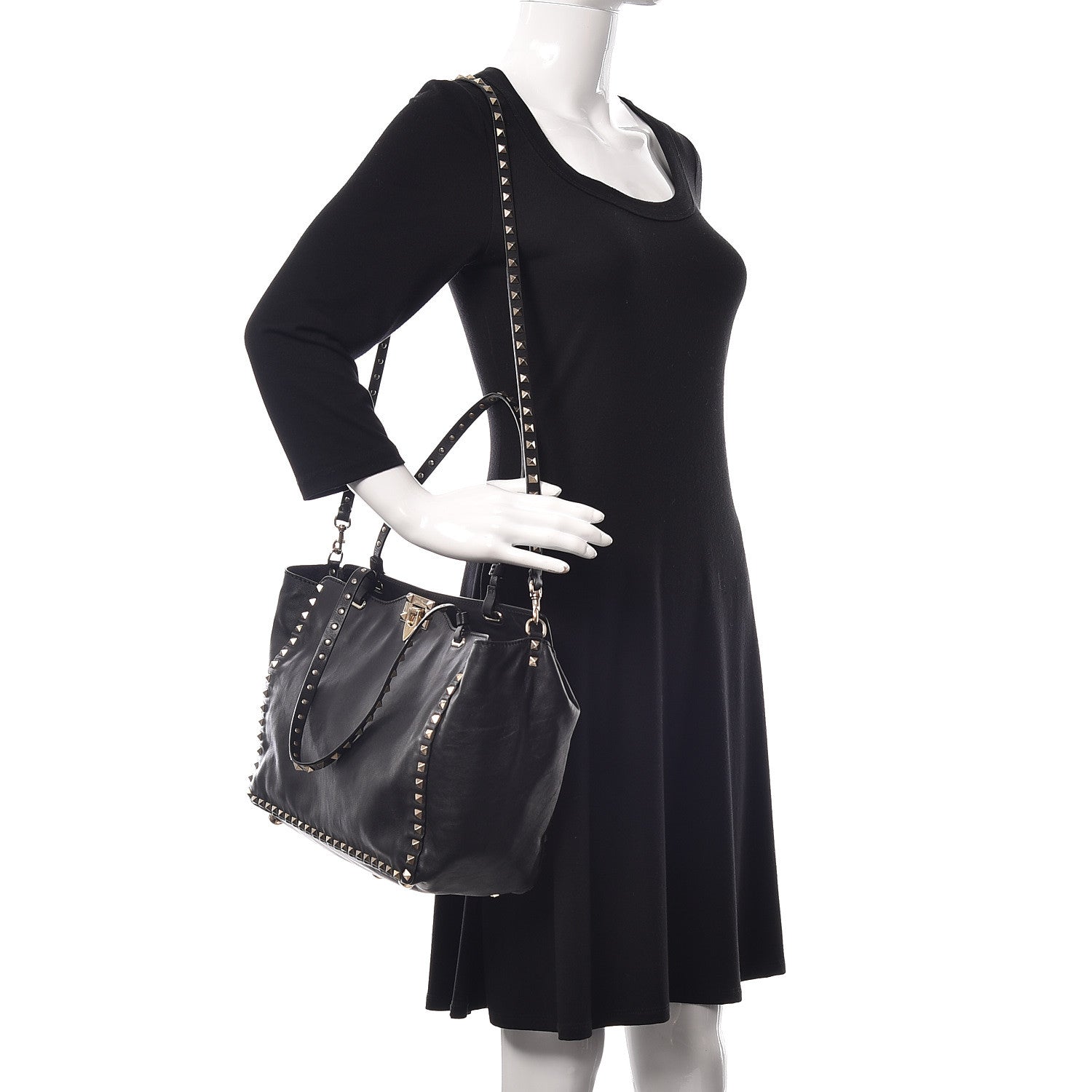 Valentino Garavani Vitello Medium Rockstud Tote Black 2 of 10