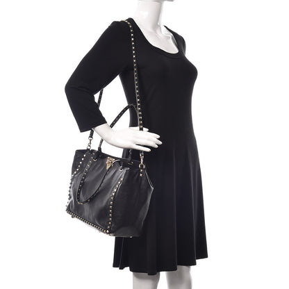 Valentino Garavani Vitello Medium Rockstud Tote Black 2 of 10