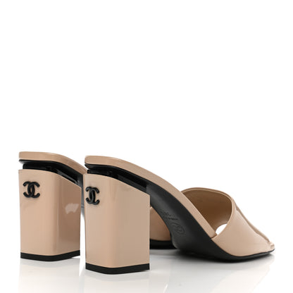 Chanel Patent CC Mules 38.5 Beige Black 4 of 9