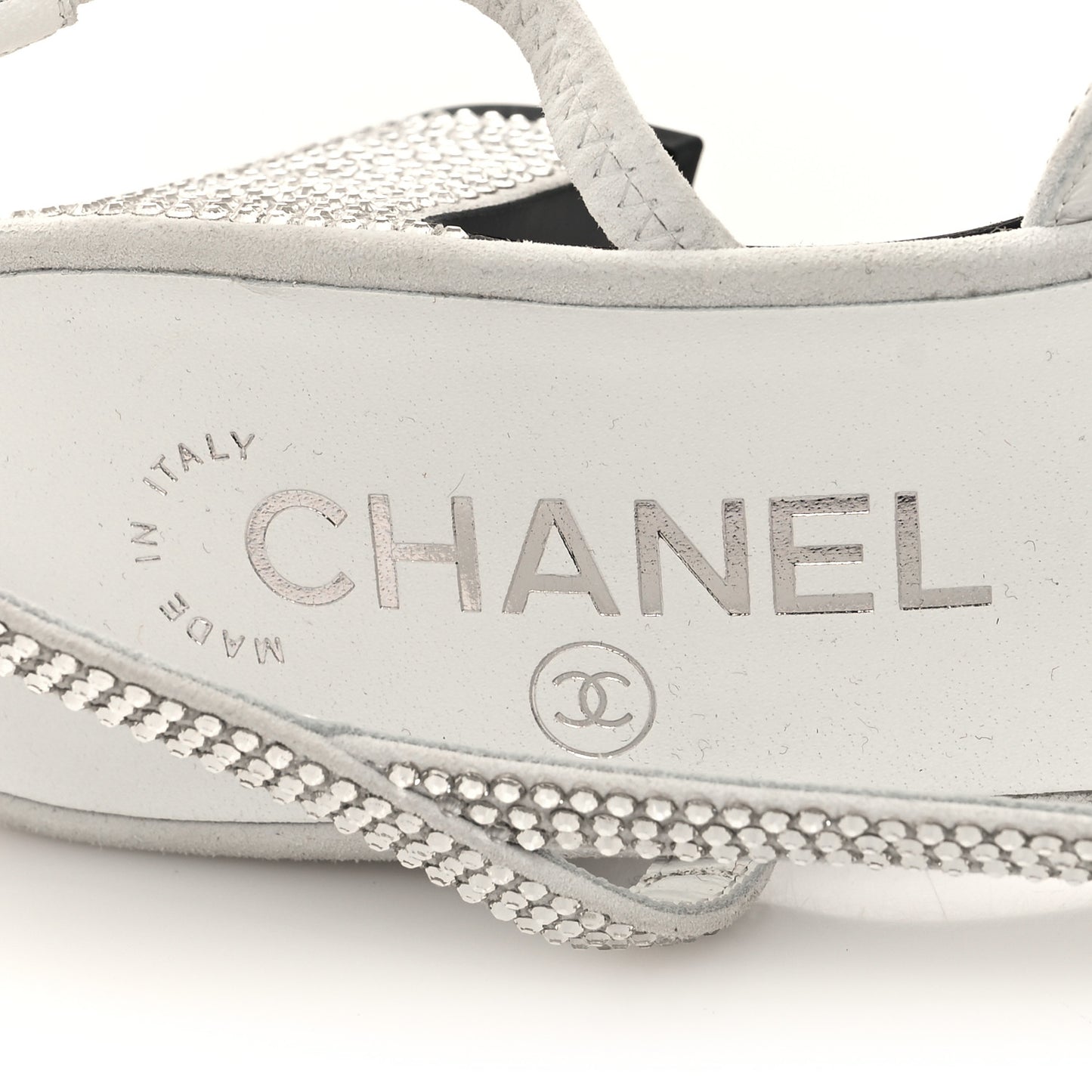 Strass Grosgrain Cap Toe CC Slingback Pumps 37 Silver Black