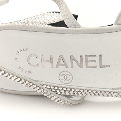 Chanel Strass Grosgrain Cap Toe CC Slingback Pumps 37 Silver Black 8 of 8