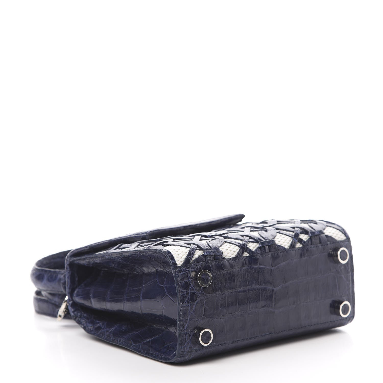 Nancy Gonzalez Crocodile Linen Mini Lily Top Handle Bag Blue 5 of 12