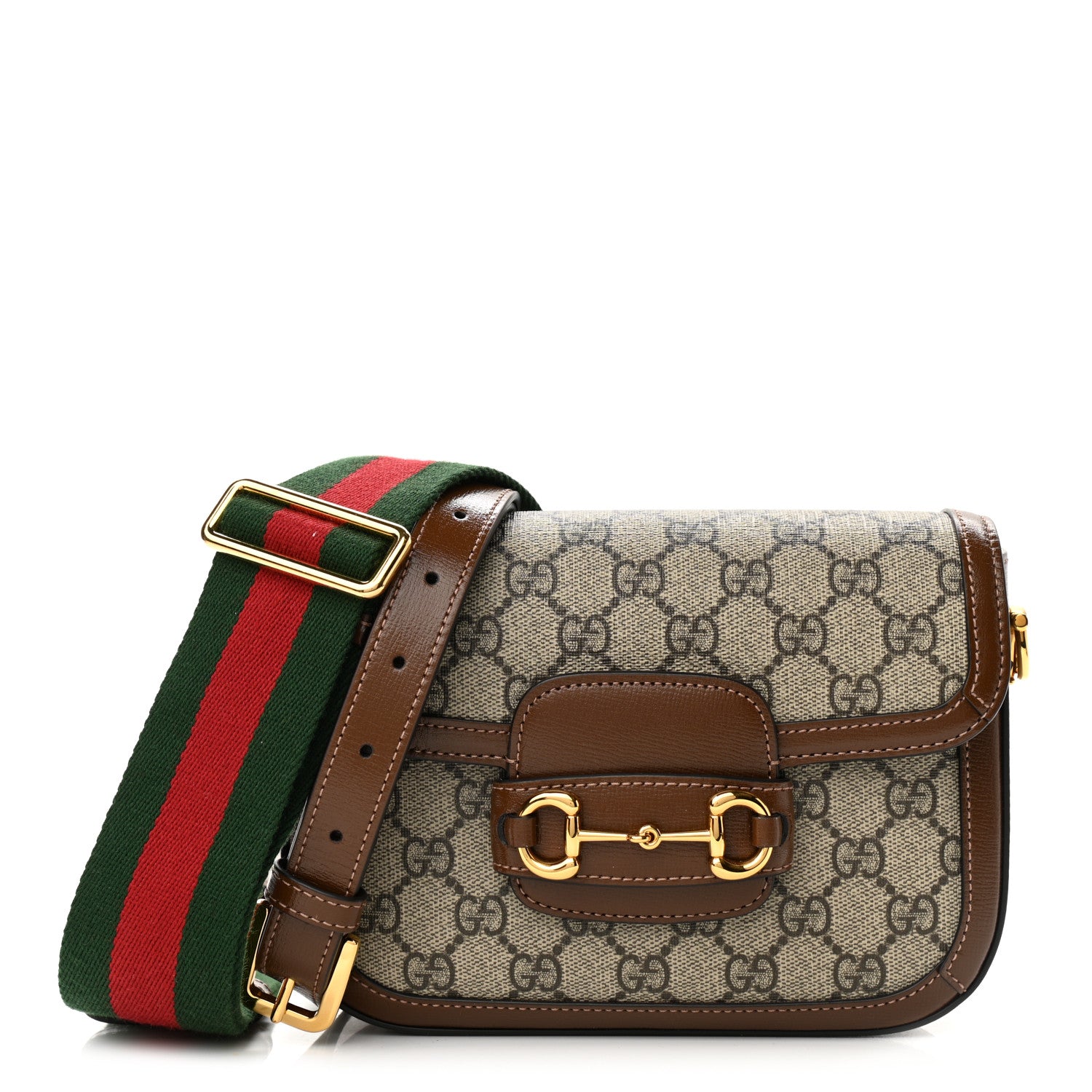 Gucci GG Supreme Monogram Web Mini Horsebit 1955 Shoulder Bag Beige Brown Sugar 1 of 11