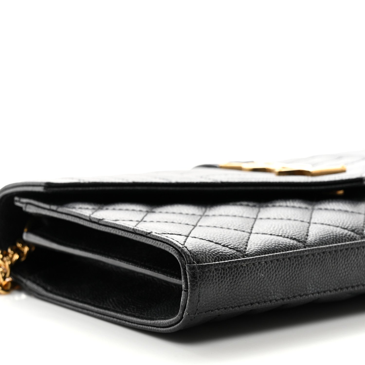 Saint Laurent Grain De Poudre Mixed Matelasse Triquilt Monogram Chain Wallet Black 8 of 10