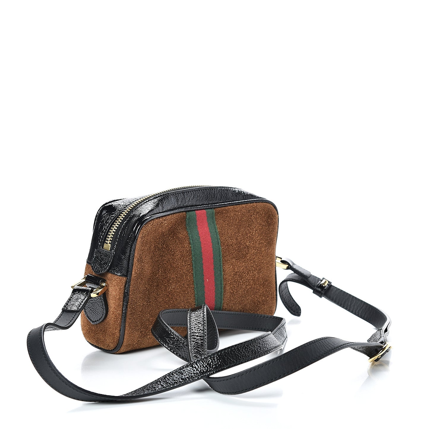 Suede Patent Web Mini Ophidia Shoulder Bag Nocciola Black
