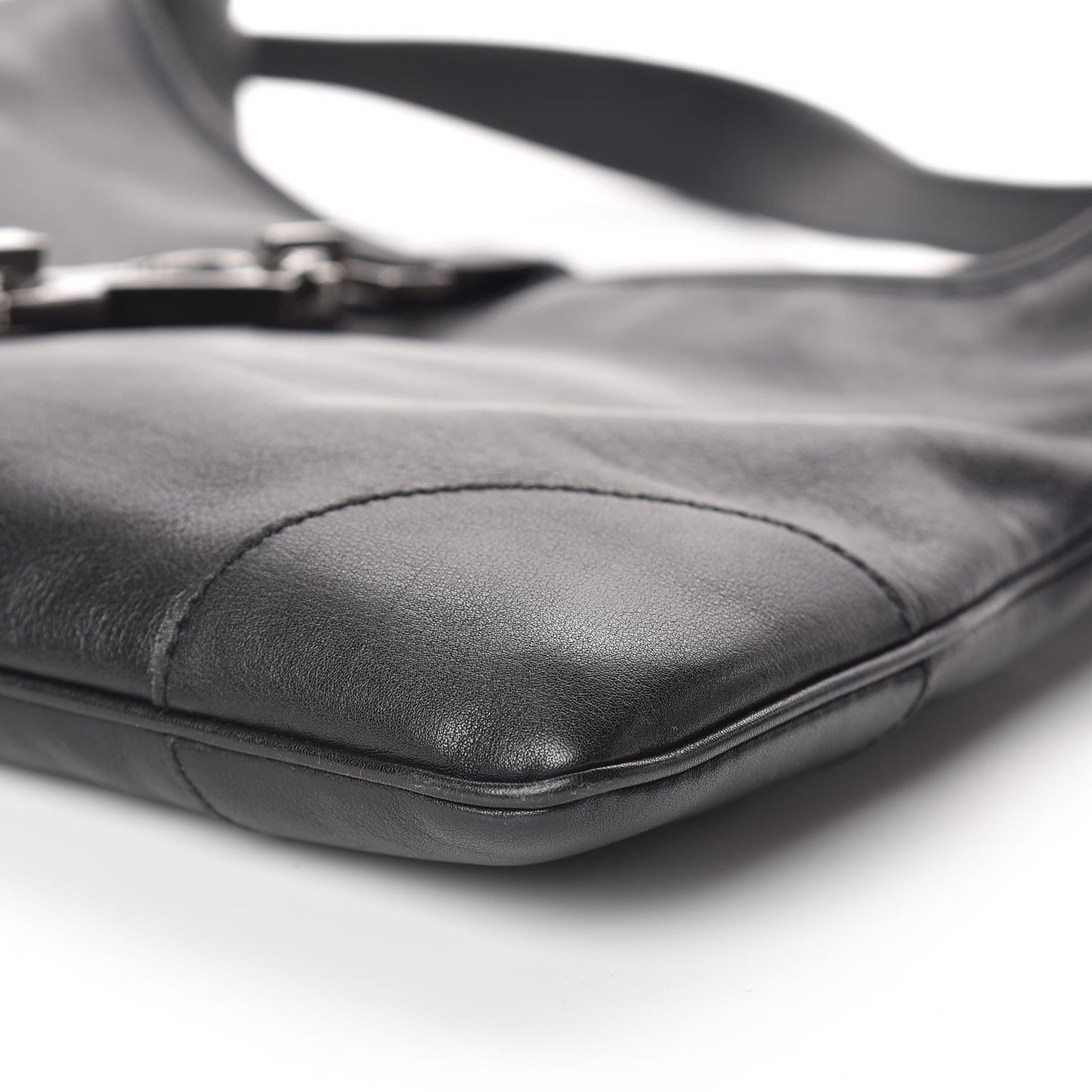 Calfskin Lobster Clasp Lock Jackie O Hobo Black