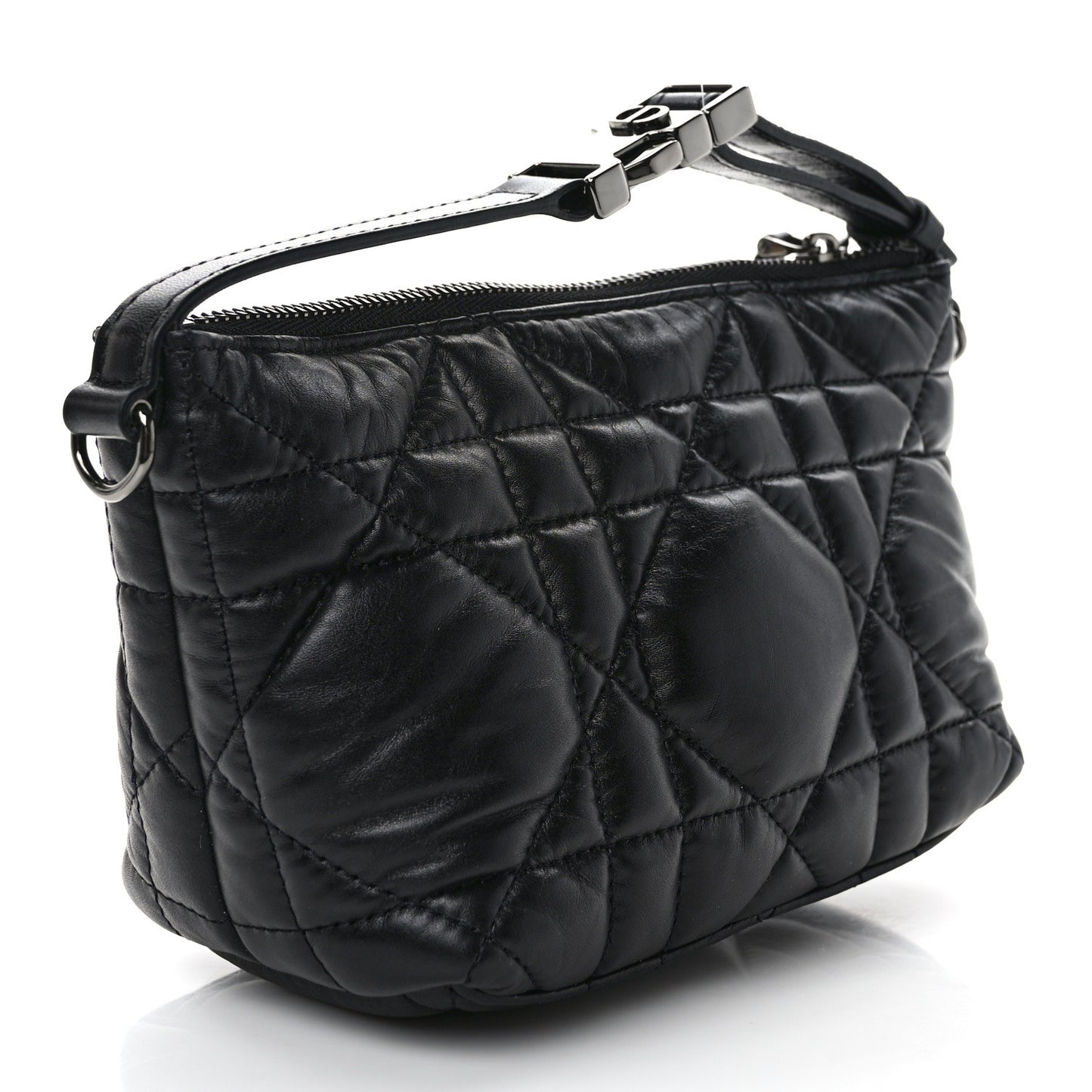 Calfskin Macrocannage Small Diortravel Nomad Pouch Black