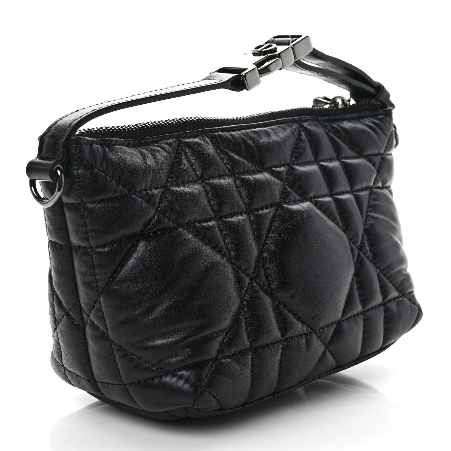 Christian Dior Calfskin Macrocannage Small Diortravel Nomad Pouch Black 3 of 7