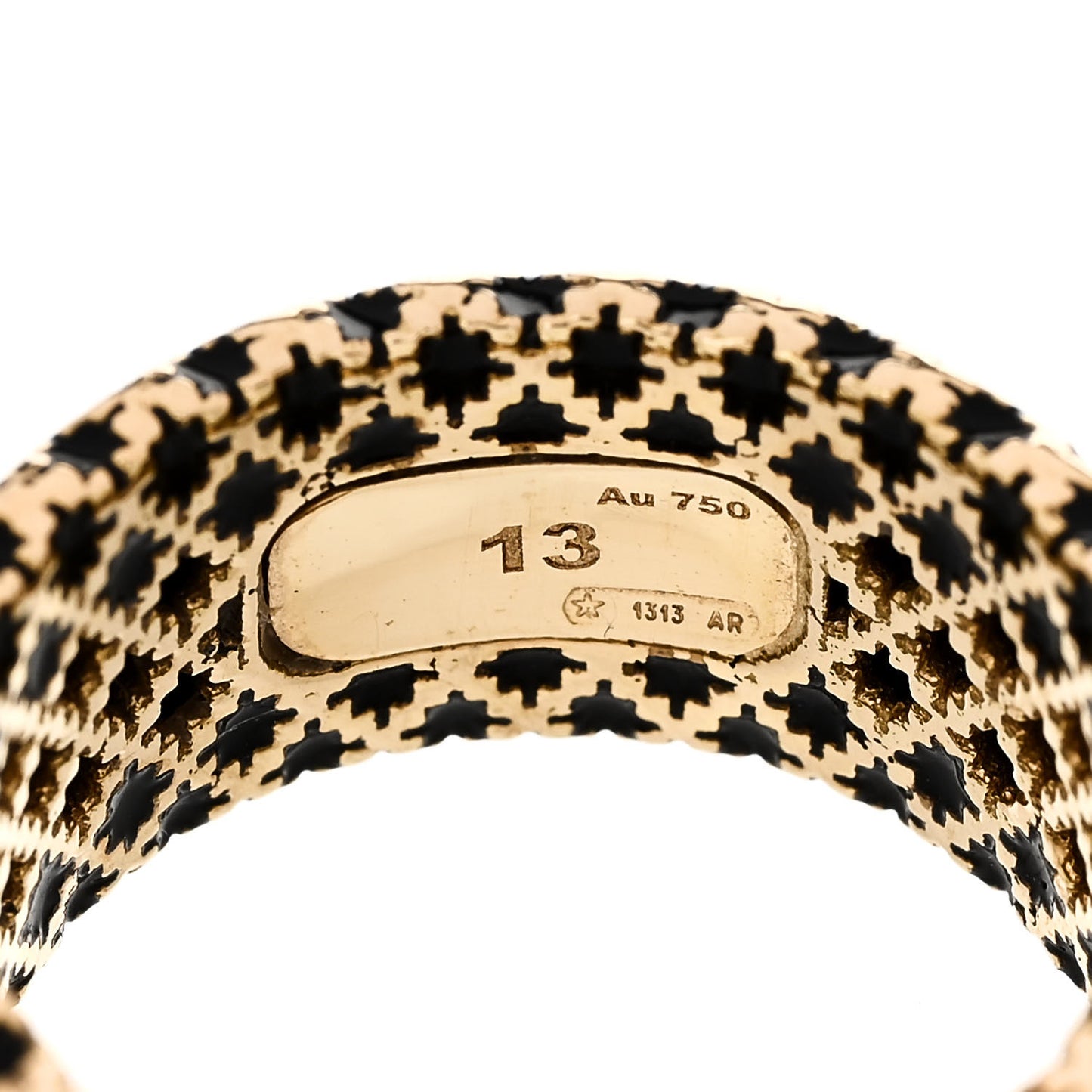 18K Yellow Gold Enamel Diamantissima Ring 53 6.25 Black
