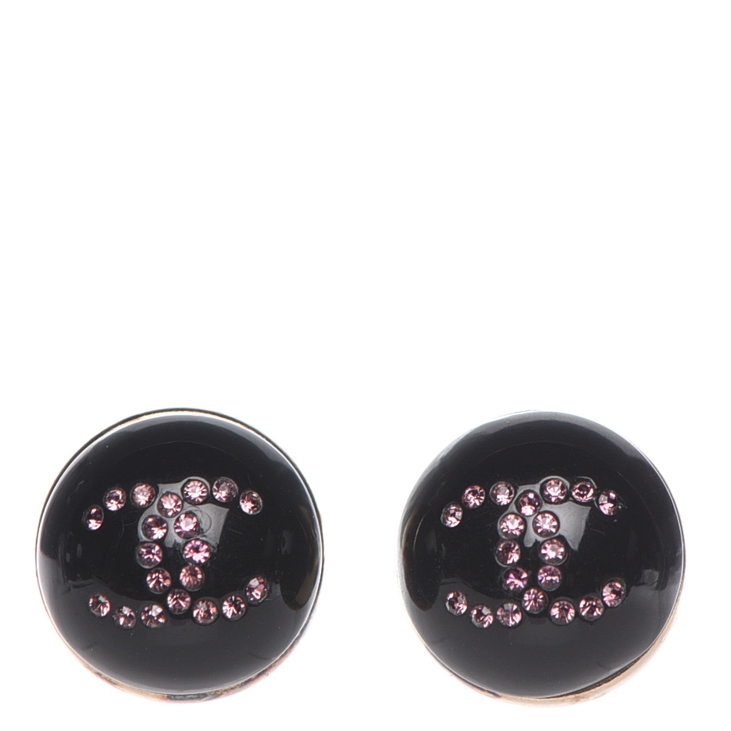 Chanel Resin Crystal CC Earrings Black Pink 1 of 5