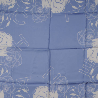 Chanel Silk CC Logo Camellia Scarf Blue White 1 of 5