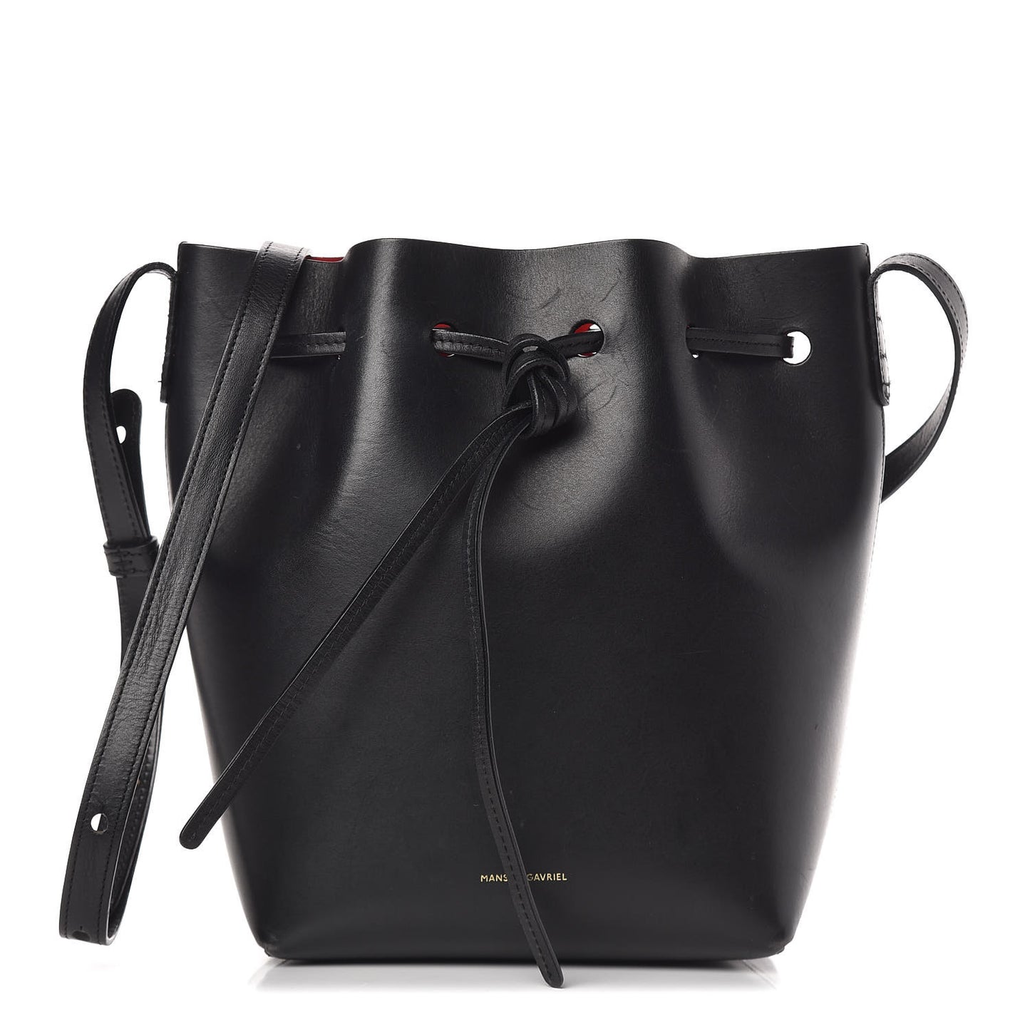 Vegetable Tanned Calfskin Mini Bucket Bag Black Flamma