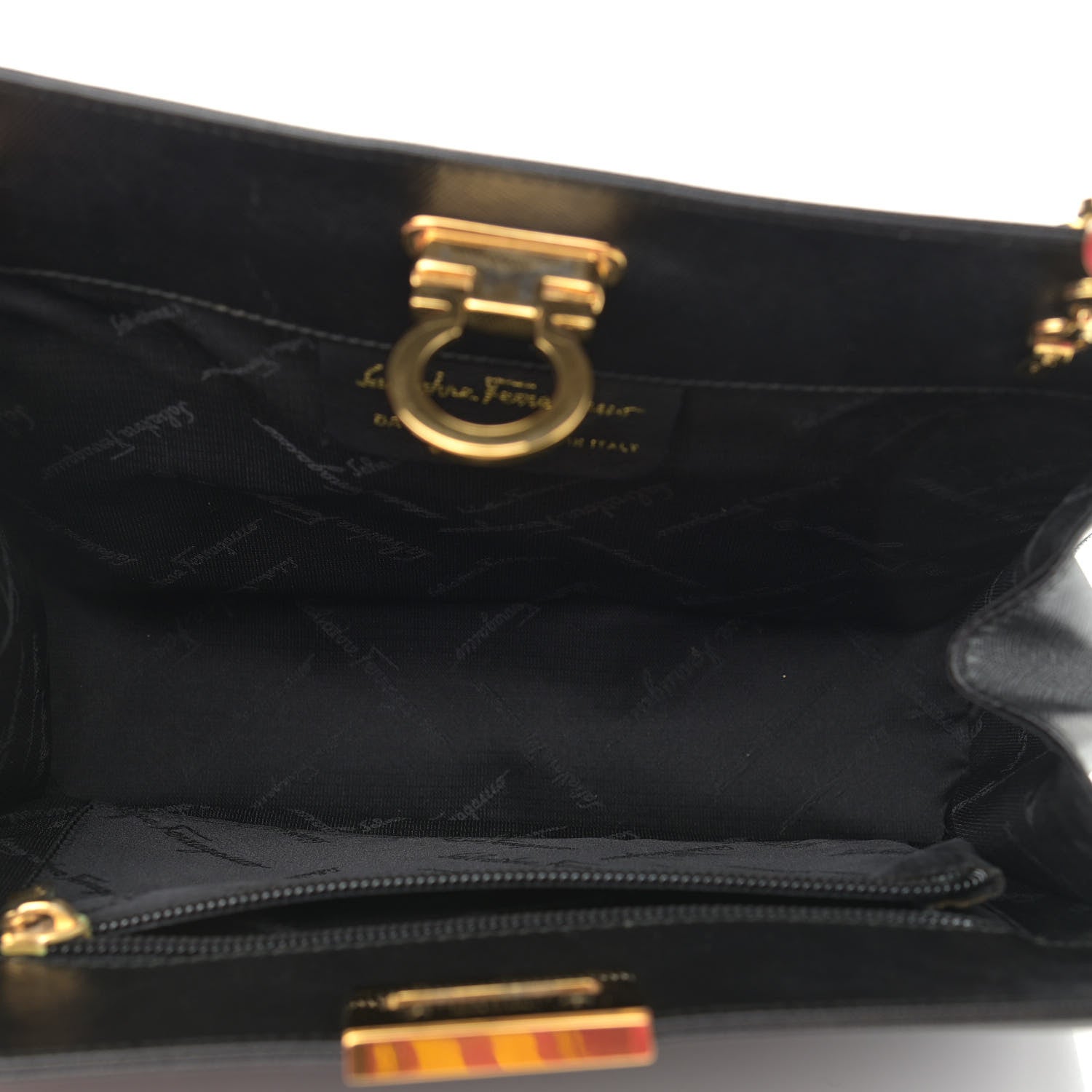 Salvatore Ferragamo Printed Calfskin Gancini Trifolio Chain Bag Black 5 of 9