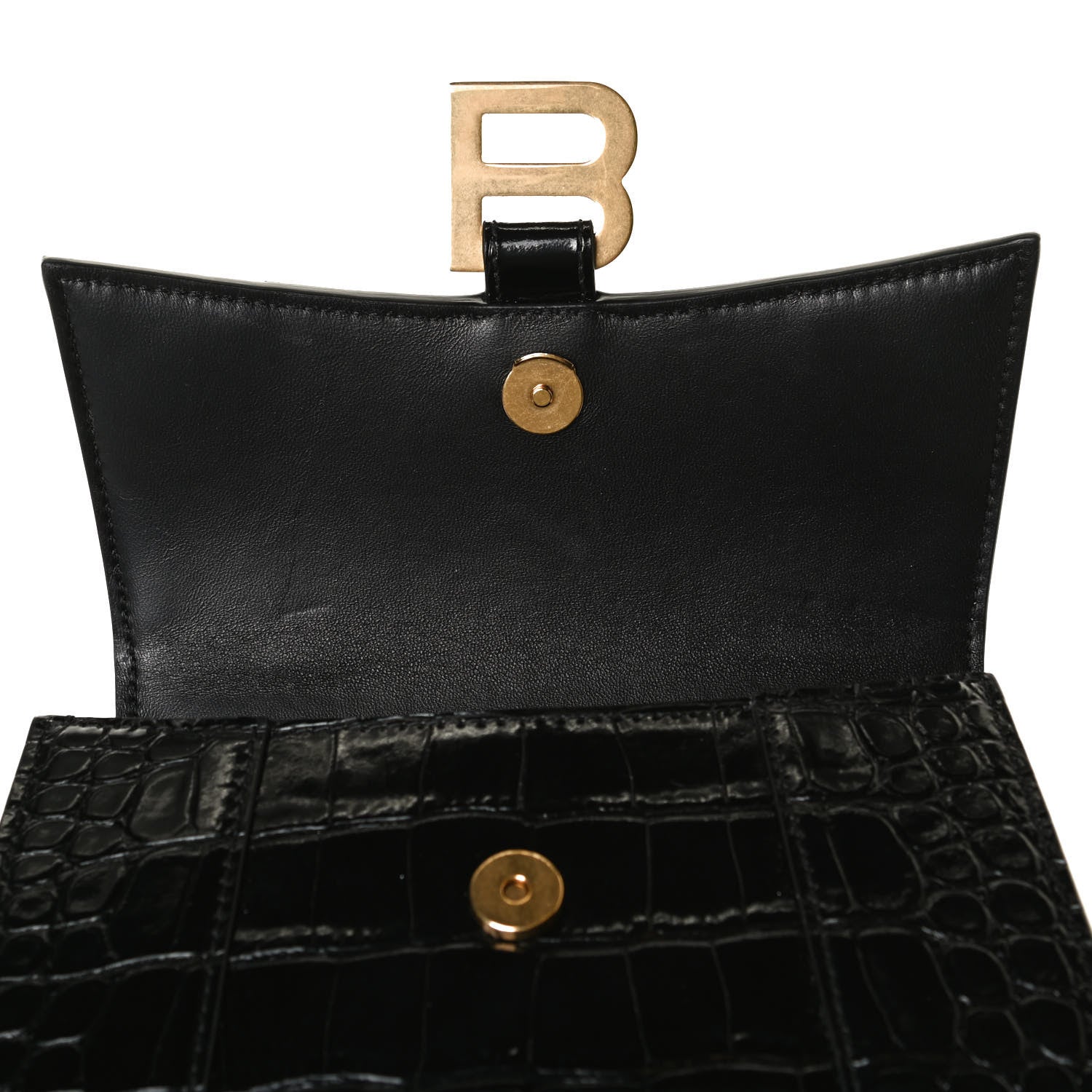 Balenciaga Shiny Calfskin Crocodile Embossed Hourglass Top Handle Bag XS Black 12 of 13