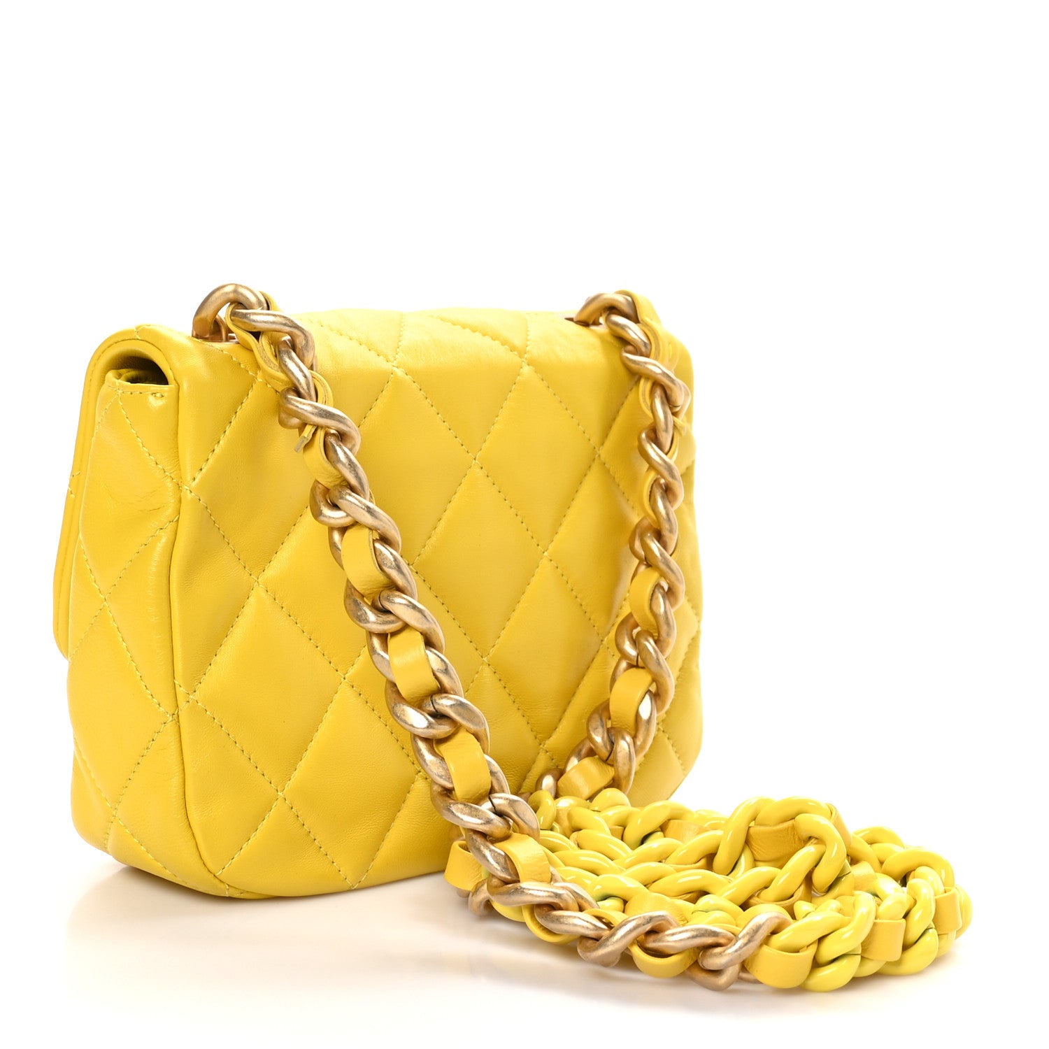 Chanel Lambskin Quilted Mini Lacquered Chain Flap Yellow 3 of 11