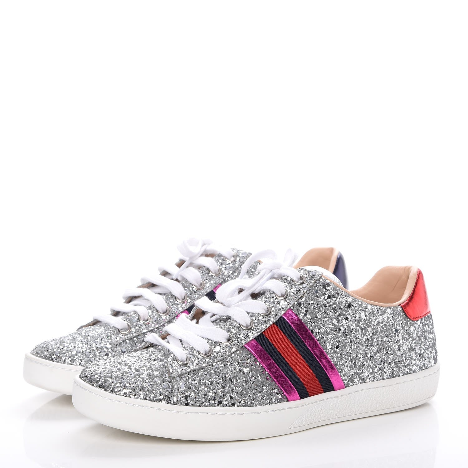 Gucci Glitter Web Ace Sneakers 38 Silver 3 of 14