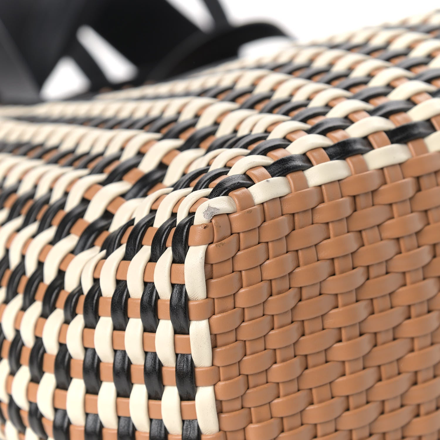 Miu Miu Polyurethane Calfskin Woven Bi-Color Tote Beige Black 5 of 14