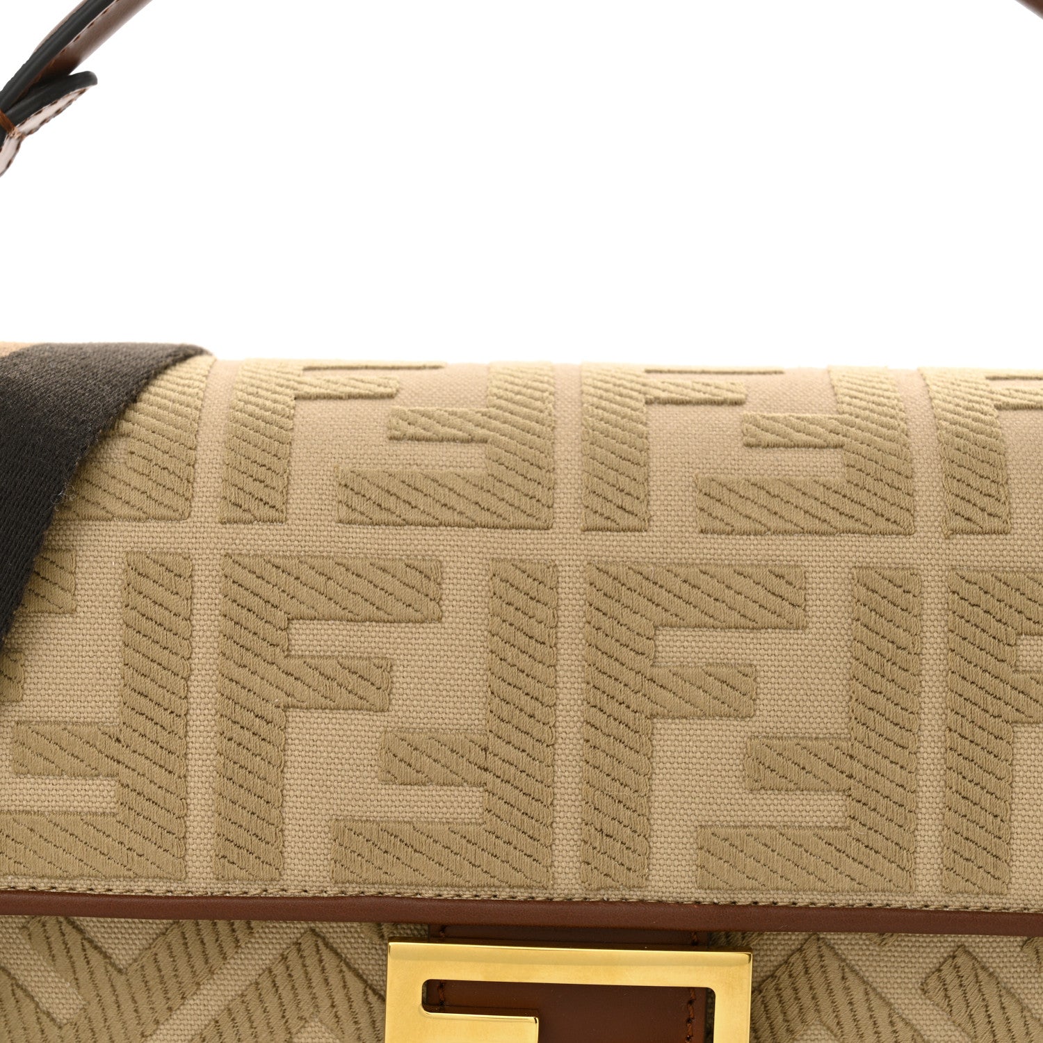 Fendi Canvas Vitello King FF Embroidered Baguette Sand Ghianda 7 of 9