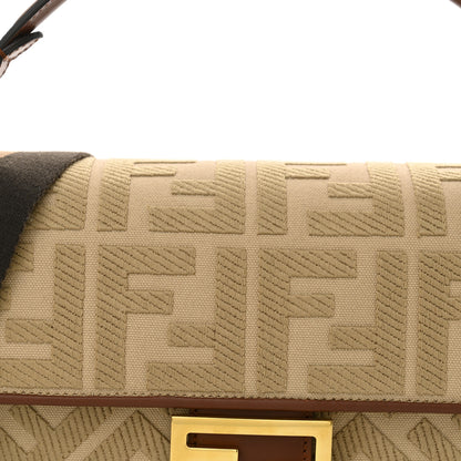 Fendi Canvas Vitello King FF Embroidered Baguette Sand Ghianda 7 of 9