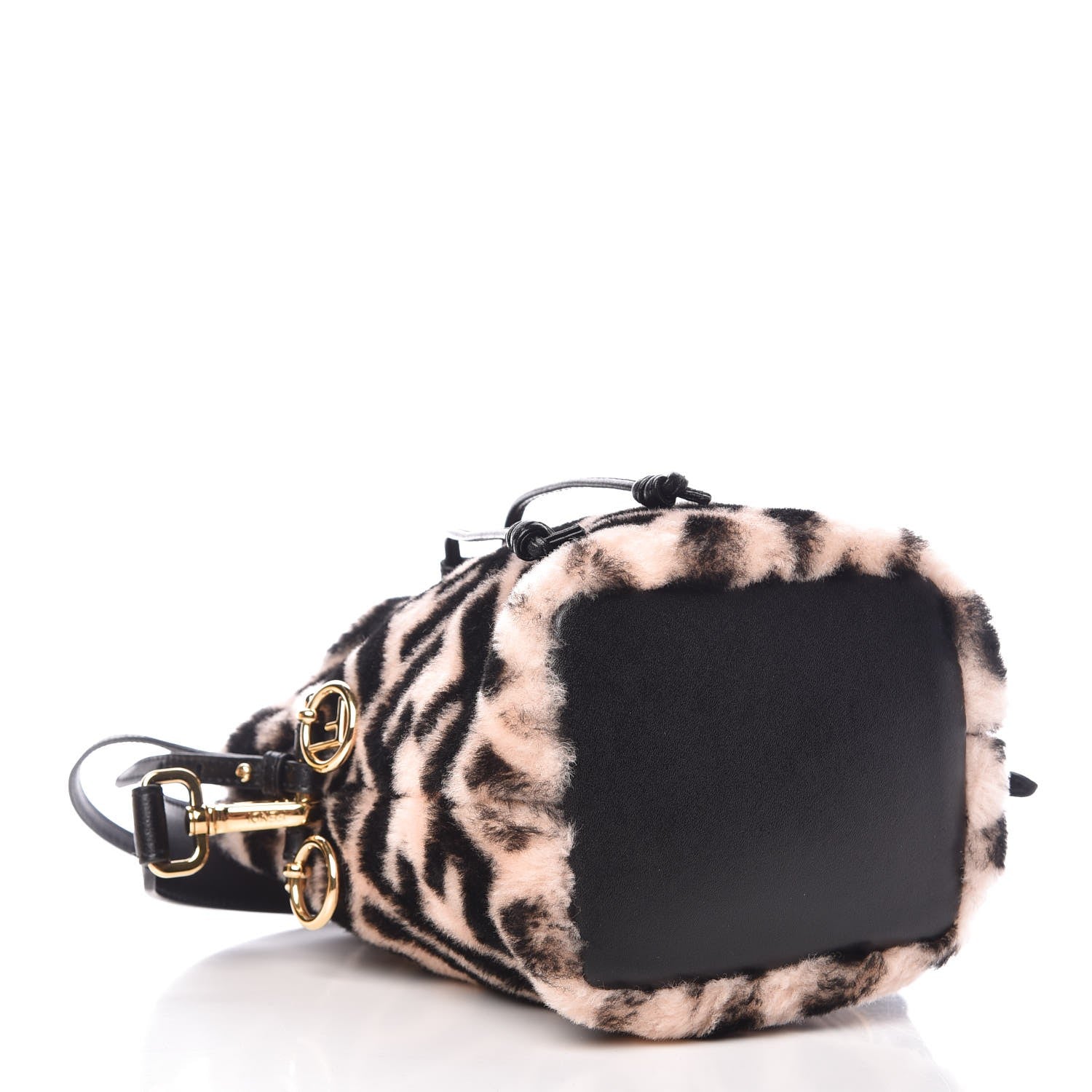 Fendi Shearling F is Macro FF 1974 Diagonal Mini Mon Tresor Bucket Bag Light Rose Black 4 of 10