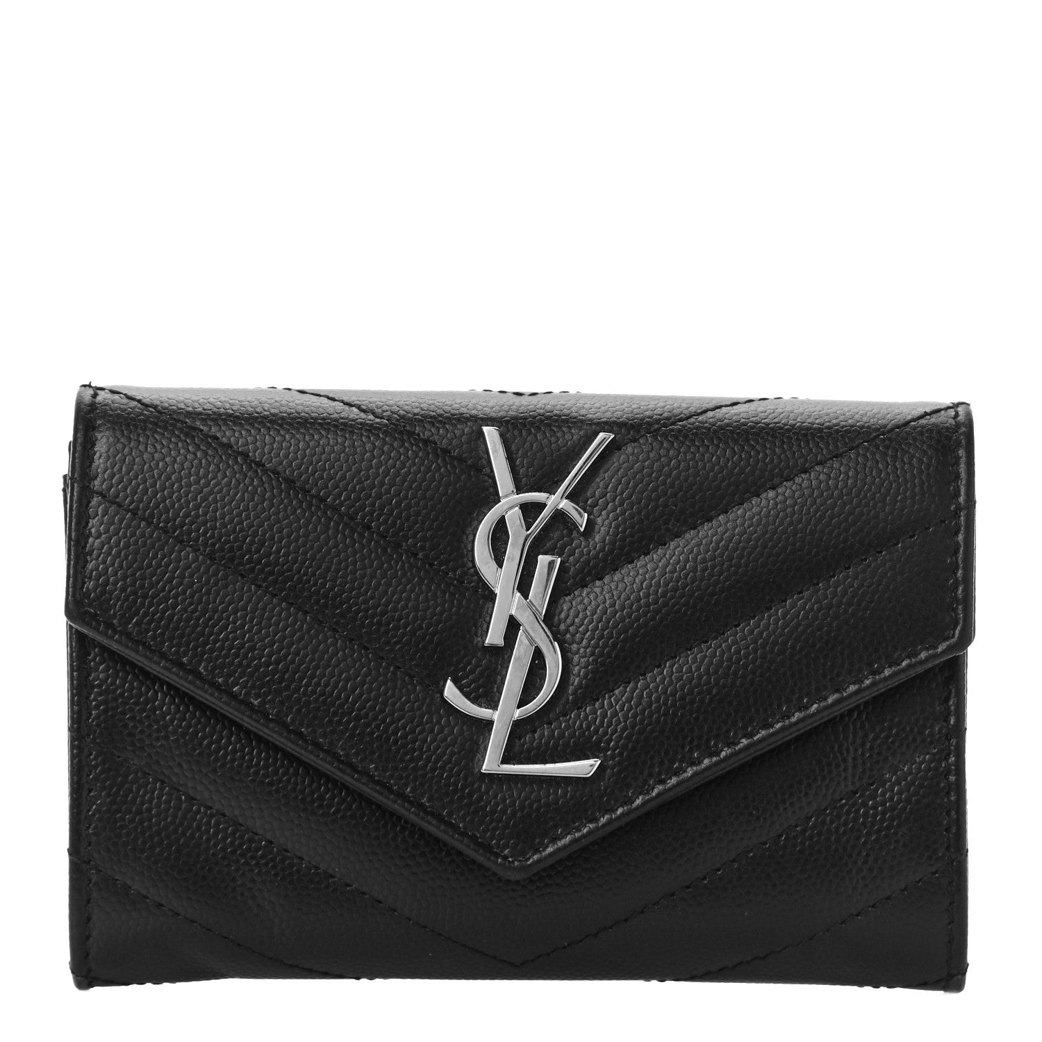 Saint Laurent Grain De Poudre Matelasse Chevron Small Monogram Envelope Wallet Black 1 of 9