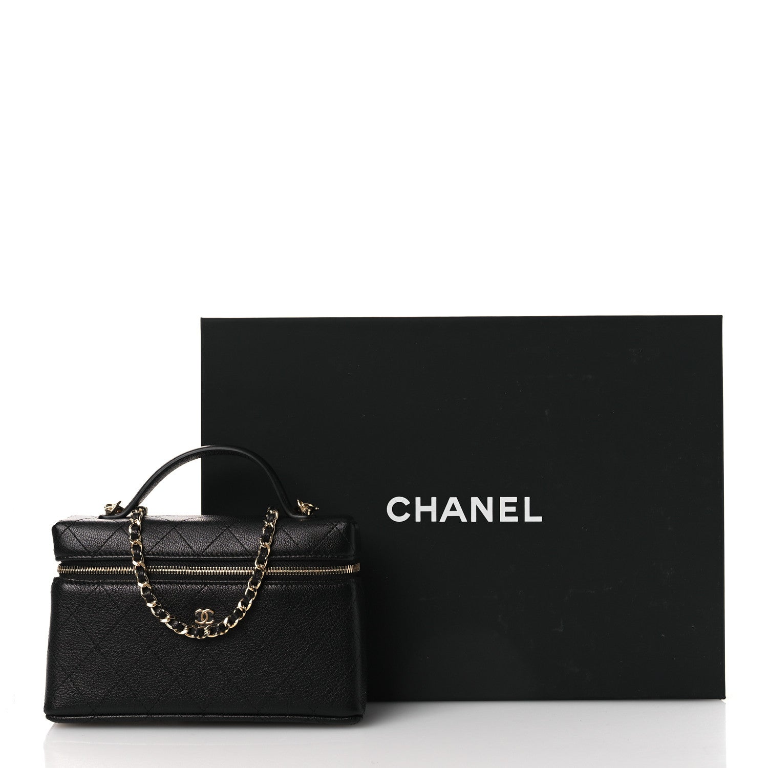 Chanel Goatskin Stitched Top Handle Slim Vanity With Chain Black 11 of 11