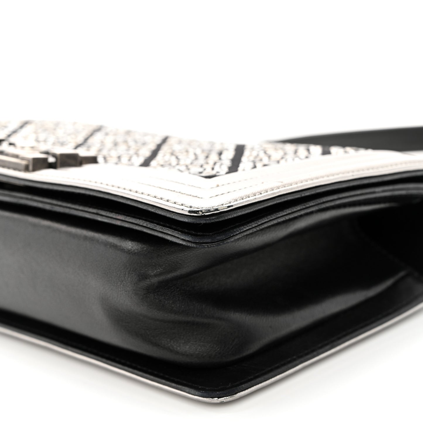 Metallic Lambskin Embellished Medium Boy Flap Black Silver