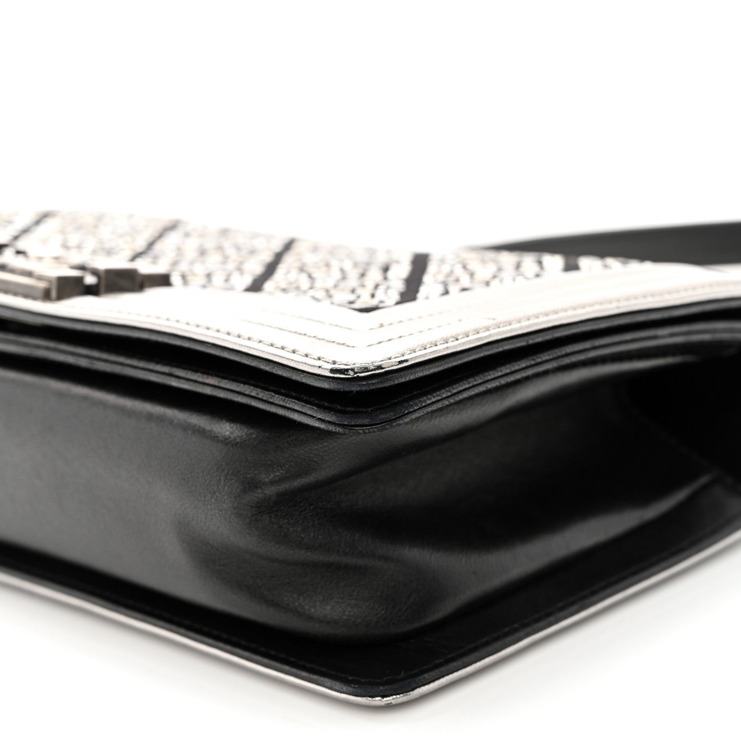 Chanel Metallic Lambskin Embellished Medium Boy Flap Black Silver 10 of 12