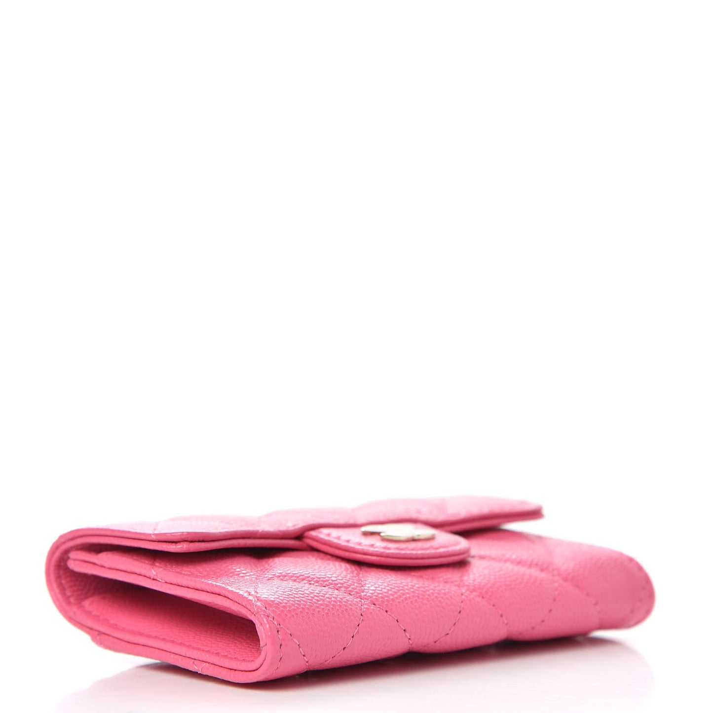 Caviar Quilted Flap Card Holder Wallet Pink