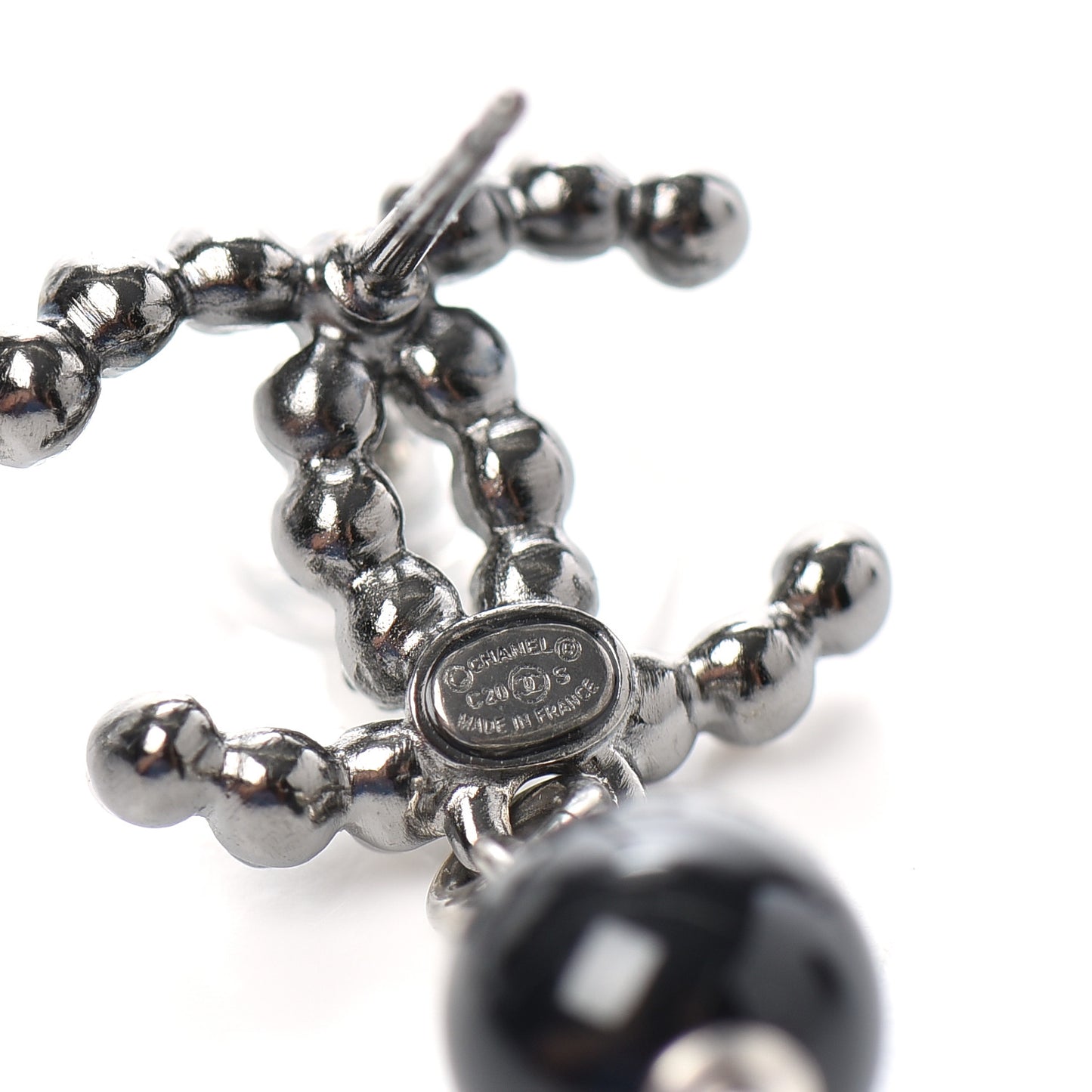 Bead Crystal CC Dangle Earrings Silver Black